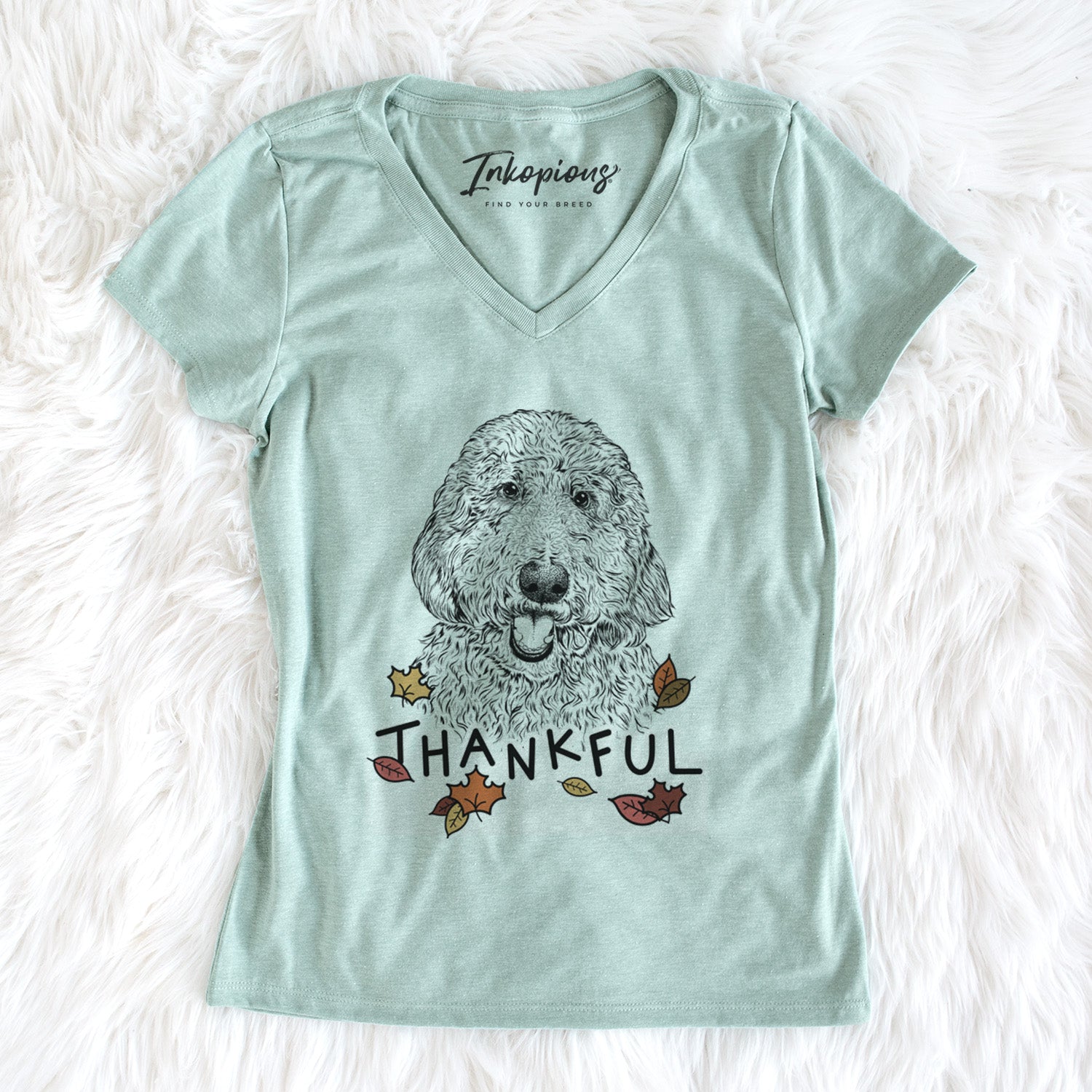 Thankful Whisper the Goldendoodle - Women's V-neck Shirt