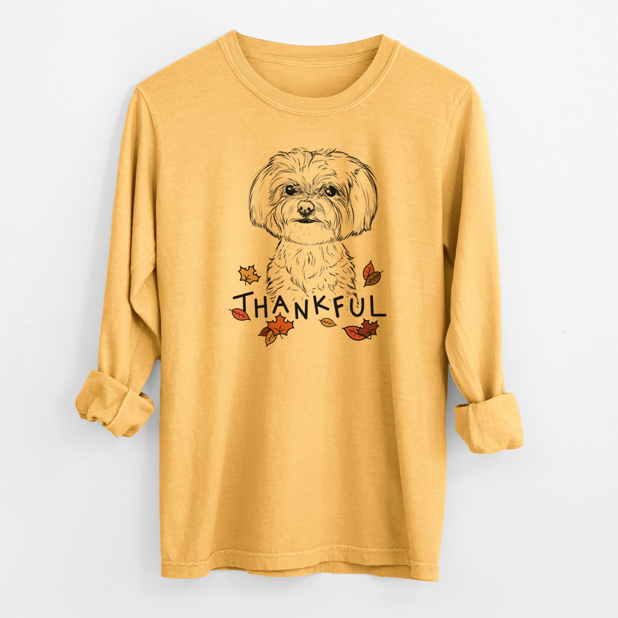 Thankful Willow the Maltese - Men's Heavyweight 100% Cotton Long Sleeve