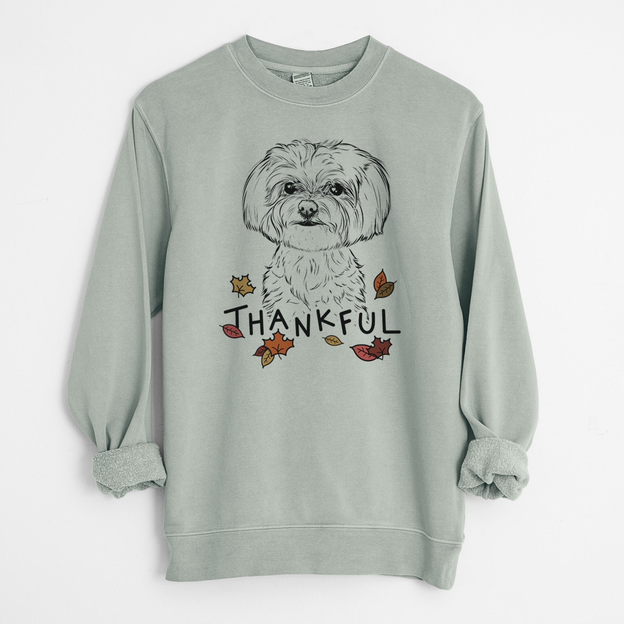 Thankful Willow the Maltese - Unisex Pigment Dyed Crew Sweatshirt