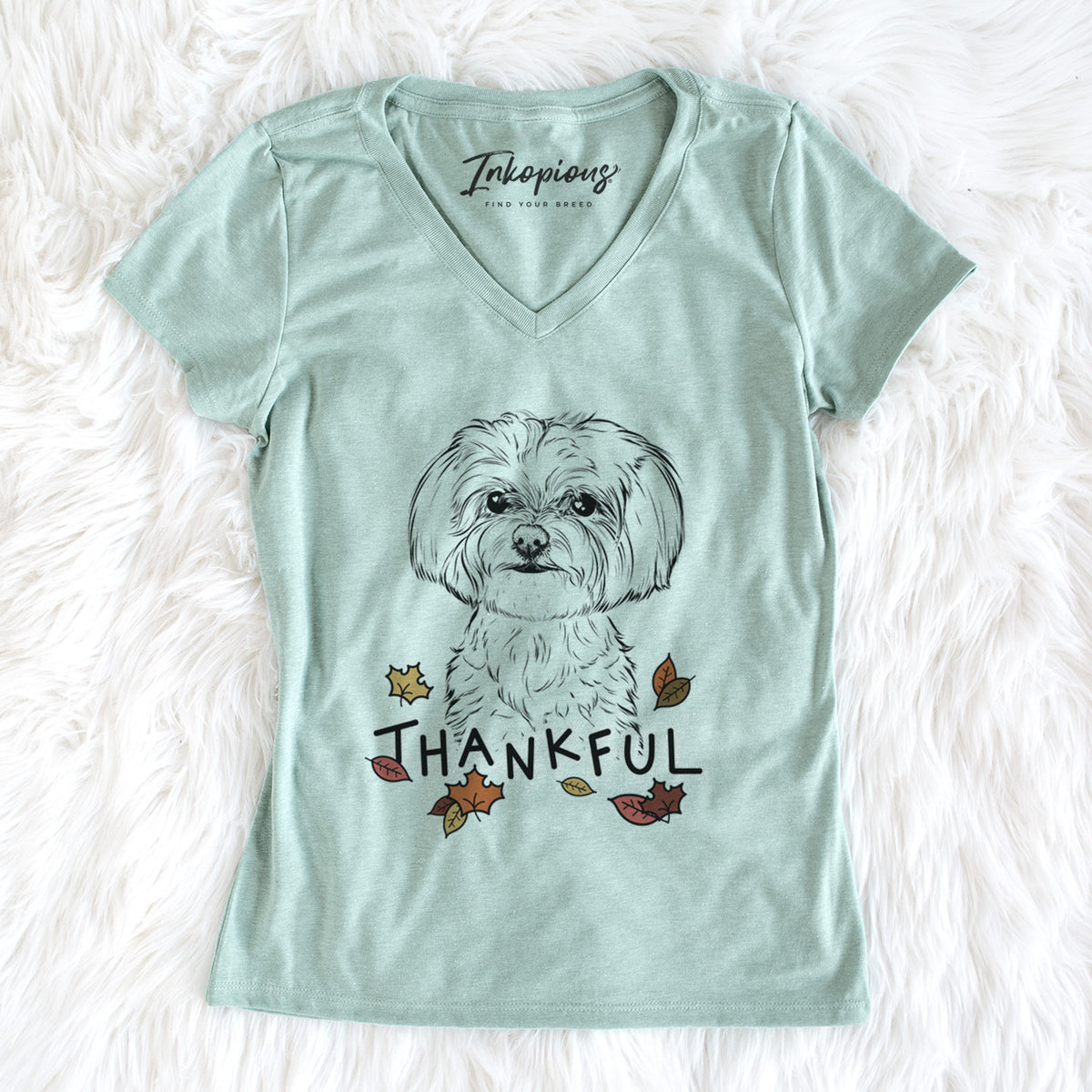 Thankful Willow the Maltese - Women&#39;s V-neck Shirt