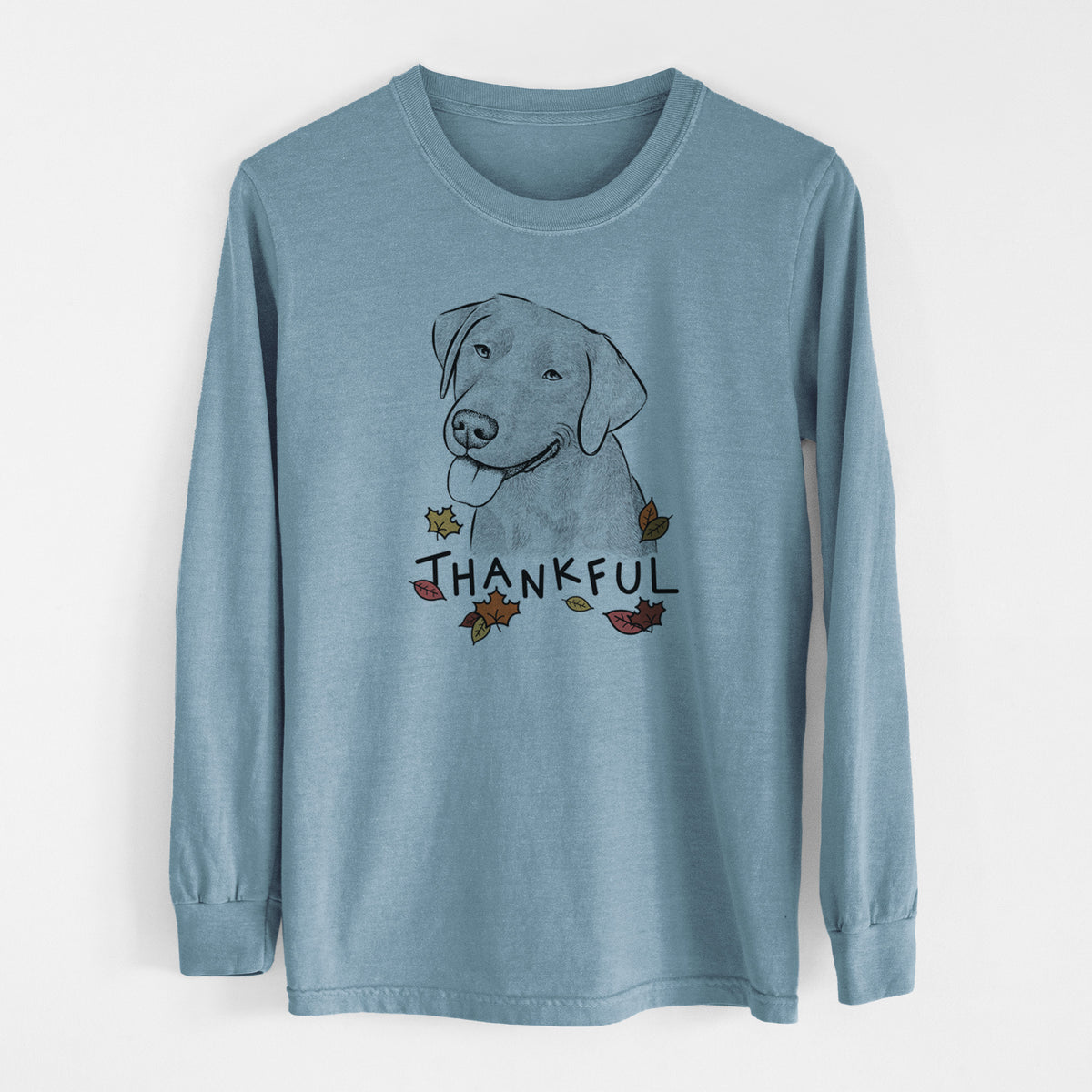 Thankful Zeppelin the Black Labrador - Men's Heavyweight 100% Cotton Long Sleeve
