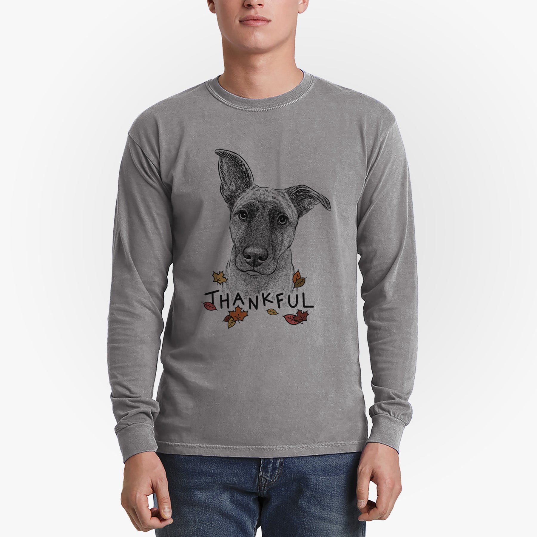 Thankful Zoey the Mixed Breed - Men's Heavyweight 100% Cotton Long Sleeve