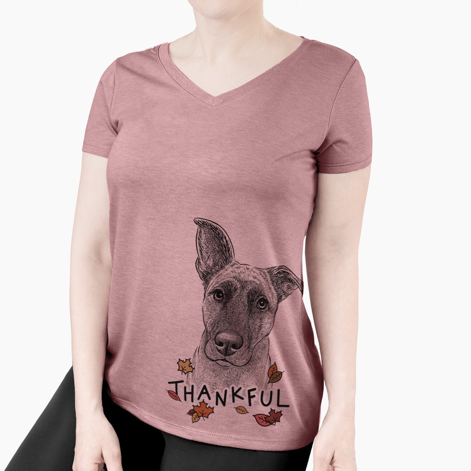 Thankful Zoey the Mixed Breed - Women's V-neck Shirt