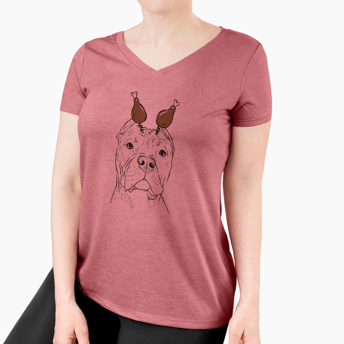 Thanksgiving Bam Bam the Pitbull - Women's Perfect V-neck Shirt