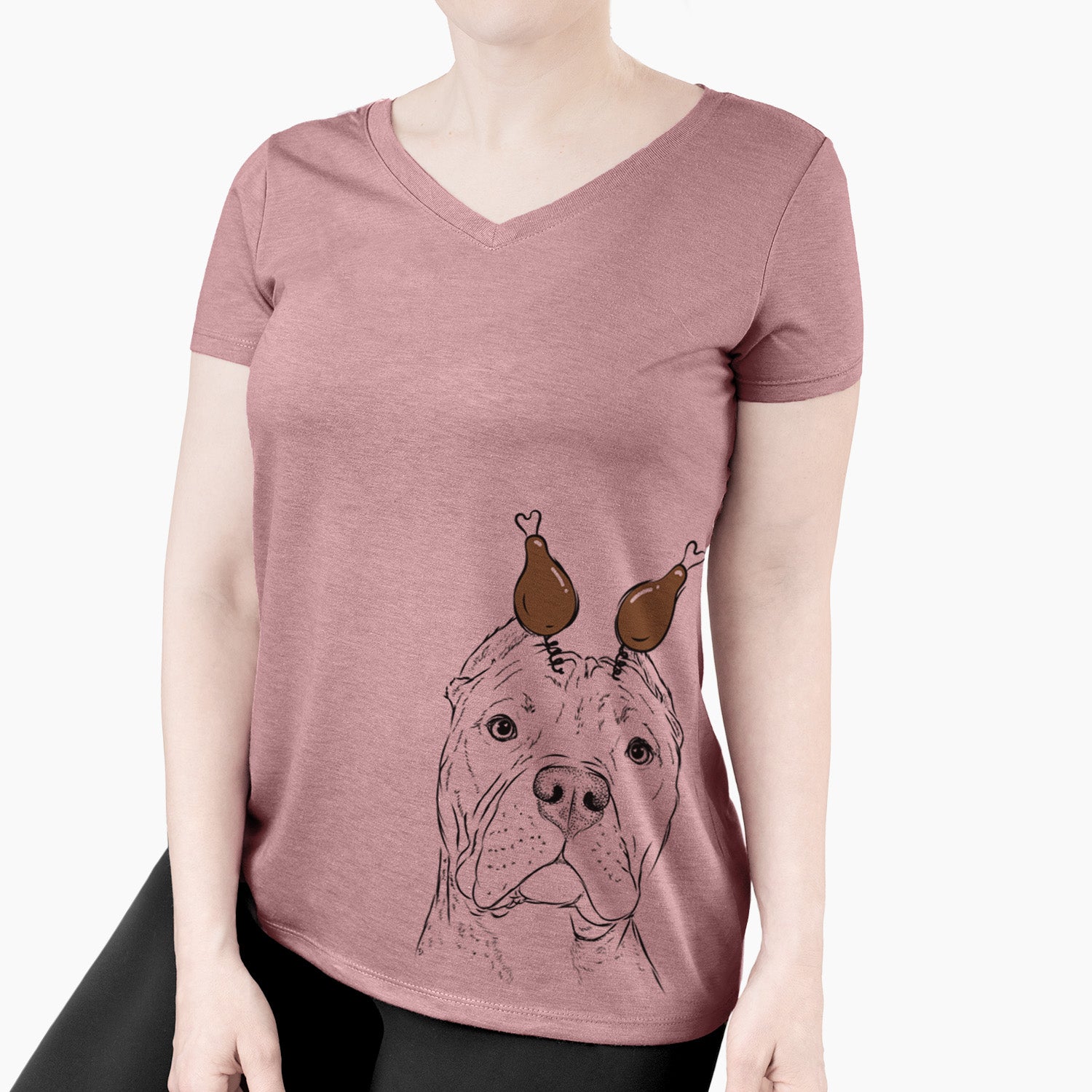 Thanksgiving Bam Bam the Pitbull - Women's Perfect V-neck Shirt
