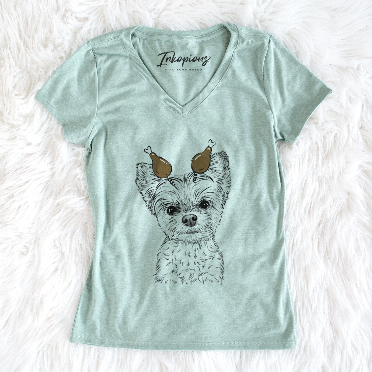 Thanksgiving Chance the Yapper the Yorkshire Terrier - Women's Perfect V-neck Shirt