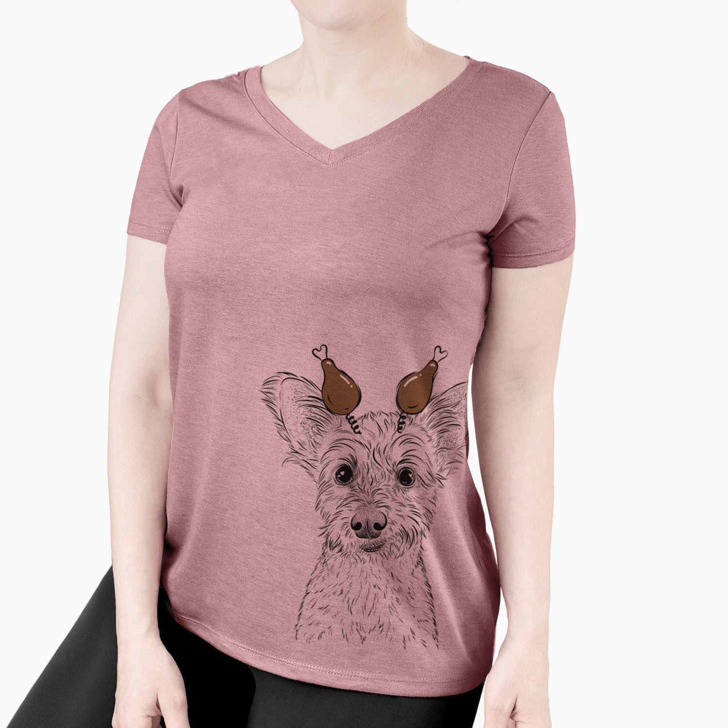 Thanksgiving Heidi the Schnauzer Mix - Women's Perfect V-neck Shirt