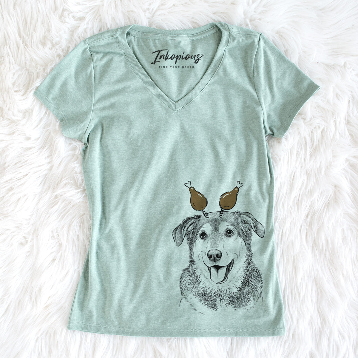 Thanksgiving Lance the Lab/Shepherd Mix - Women&#39;s Perfect V-neck Shirt