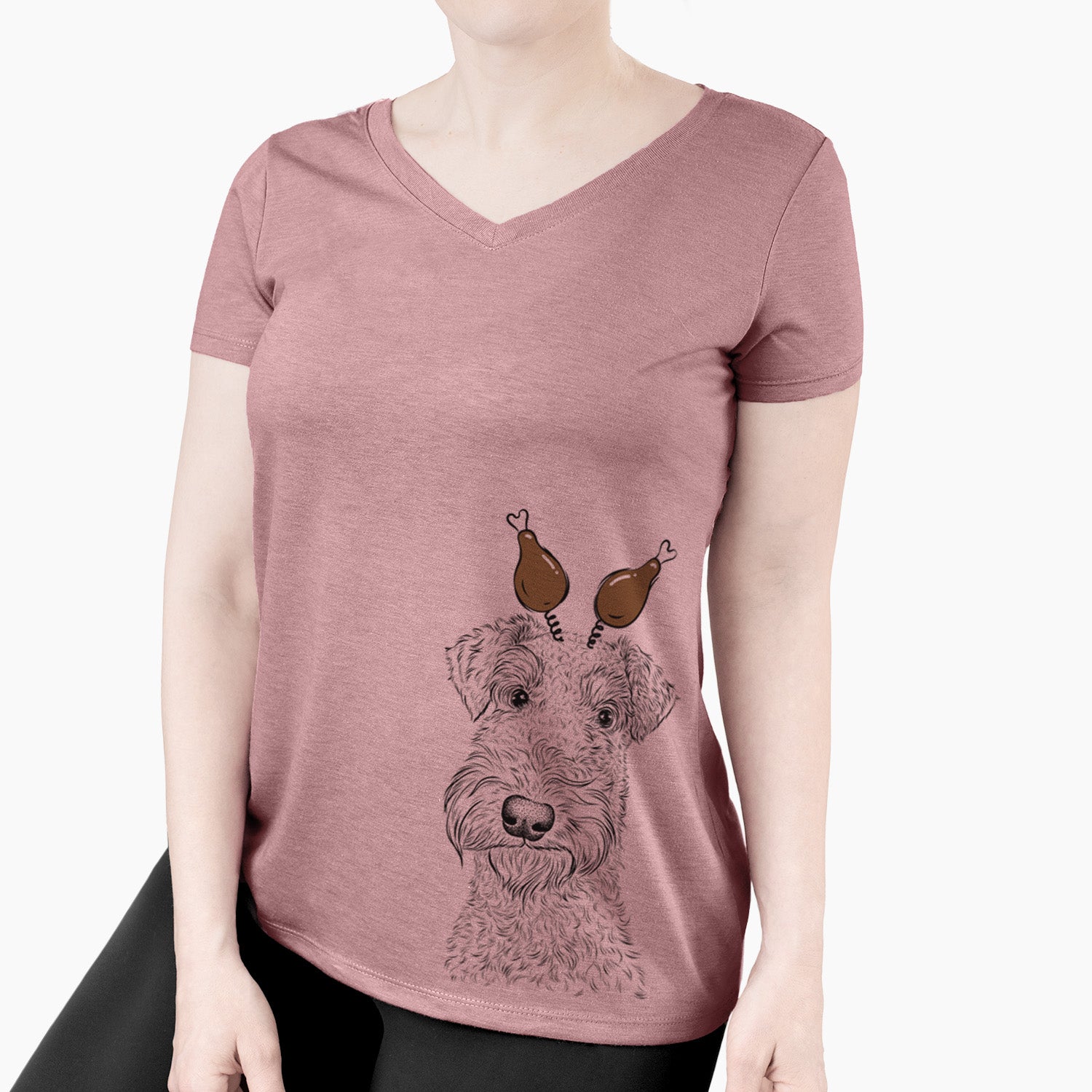 Thanksgiving Roc Haven Maggie May the Airedale Terrier - Women's Perfect V-neck Shirt