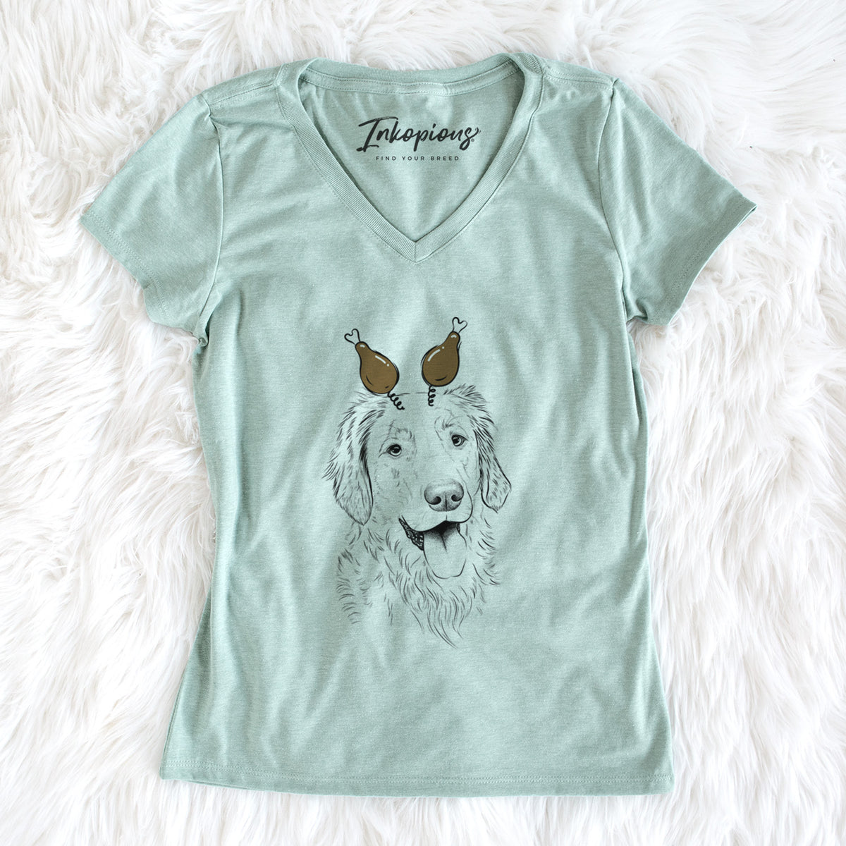 Thanksgiving Semba the Golden Retriever - Women's Perfect V-neck Shirt