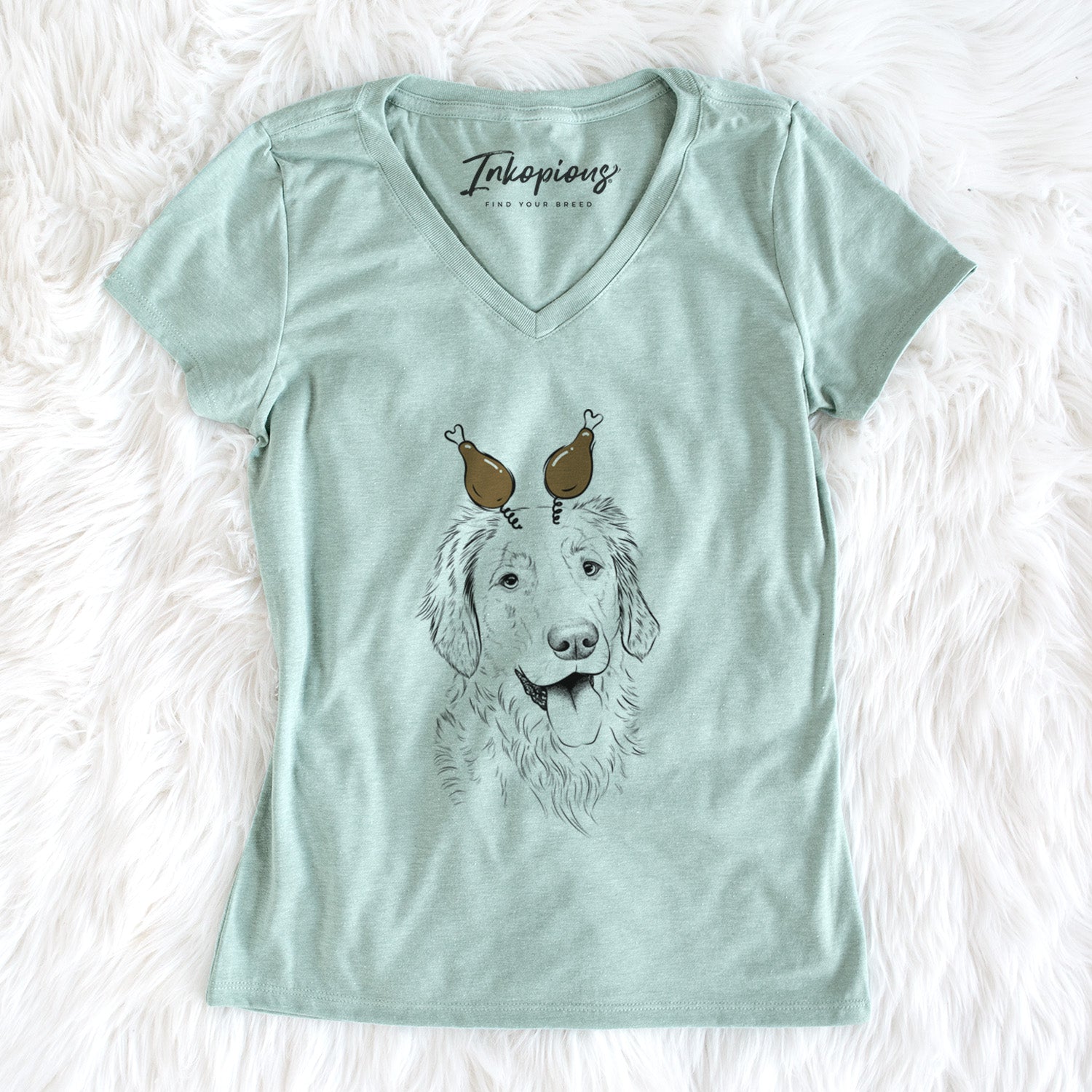 Thanksgiving Semba the Golden Retriever - Women's Perfect V-neck Shirt
