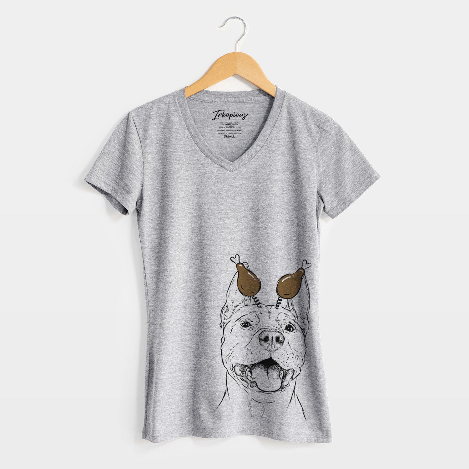Thanksgiving Wally the Pitbull - Women's Perfect V-neck Shirt
