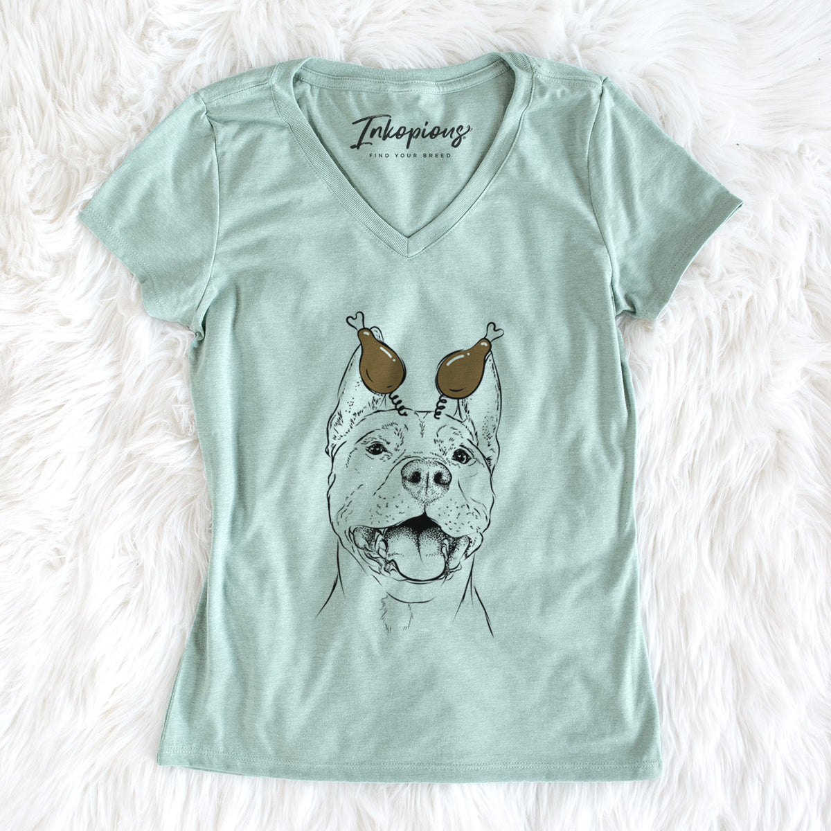 Thanksgiving Wally the Pitbull - Women's Perfect V-neck Shirt