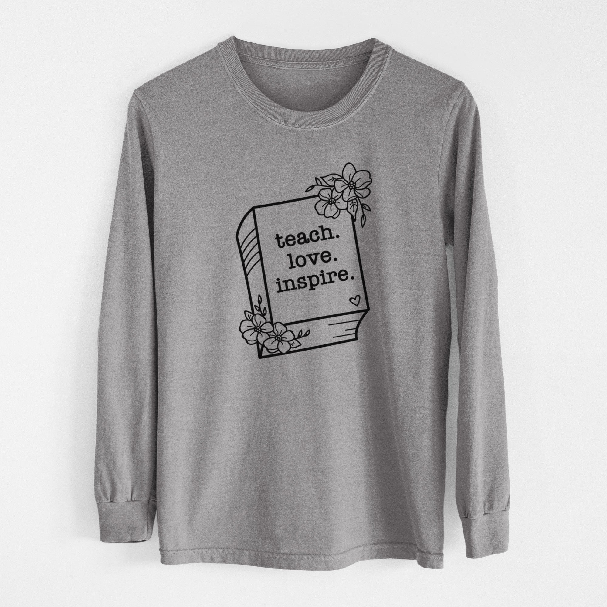 Teach. Love. Inspire. - Floral Book - Men's Heavyweight 100% Cotton Long Sleeve