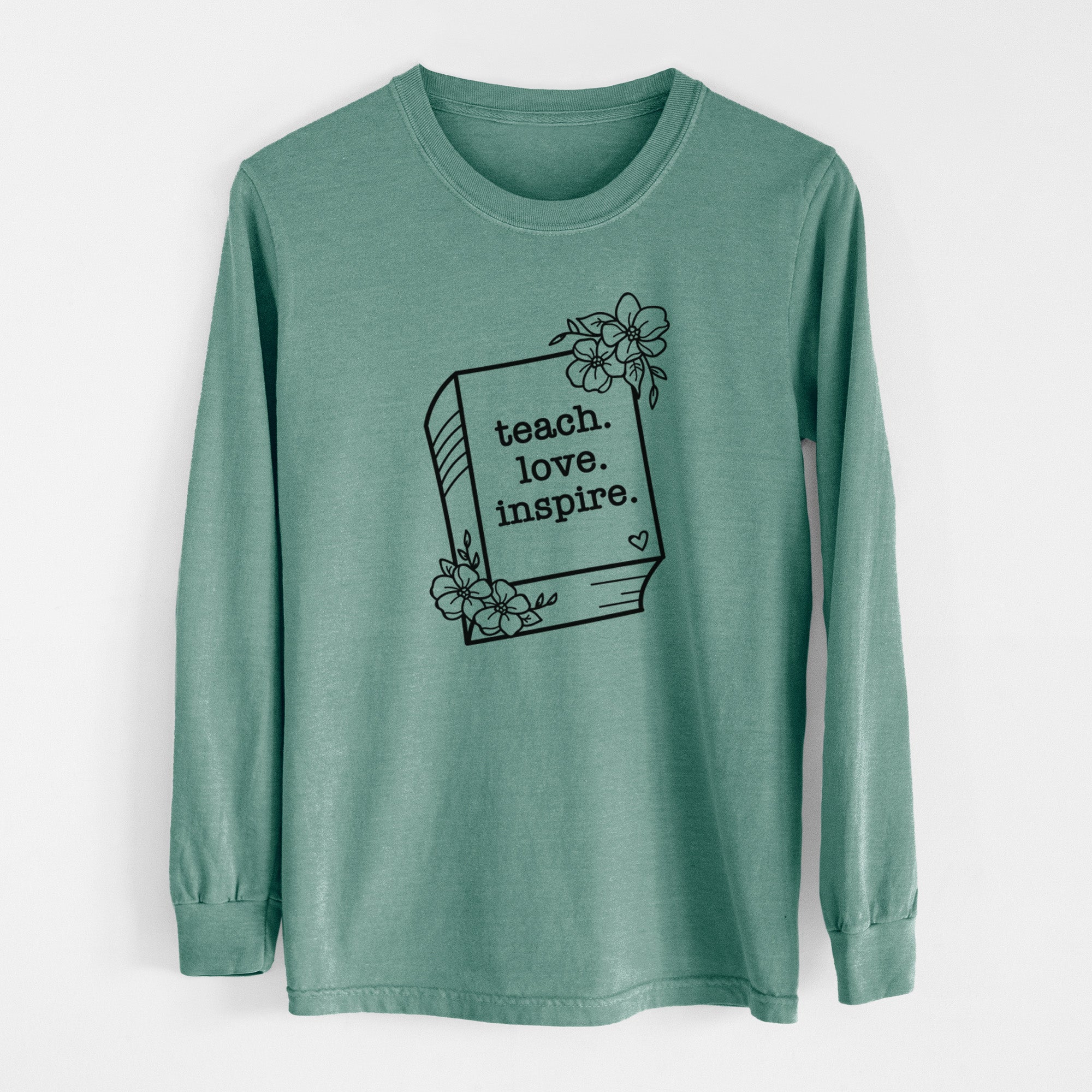 Teach. Love. Inspire. - Floral Book - Men's Heavyweight 100% Cotton Long Sleeve