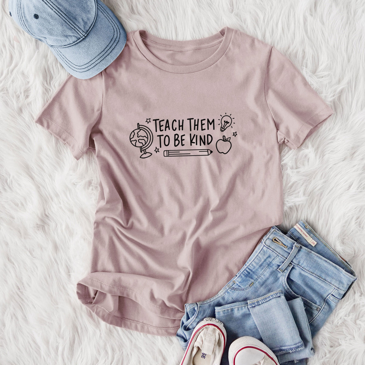 Teach Them To Be Kind - Women's Lightweight Relaxed Fit 100% Cotton Crewneck
