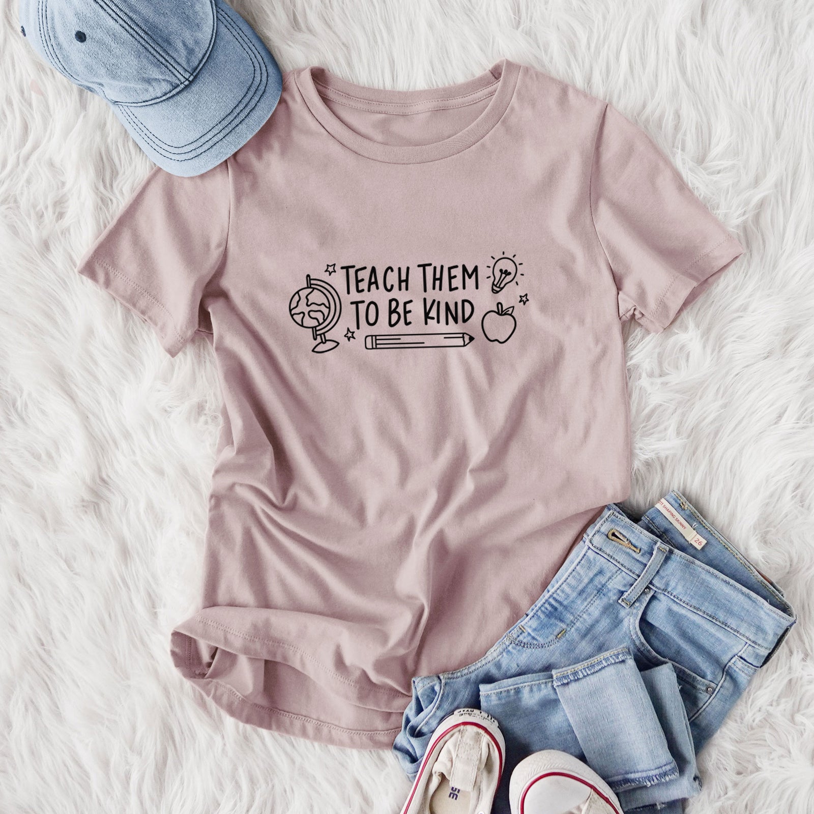 Teach Them To Be Kind - Women's Lightweight Relaxed Fit 100% Cotton Crewneck