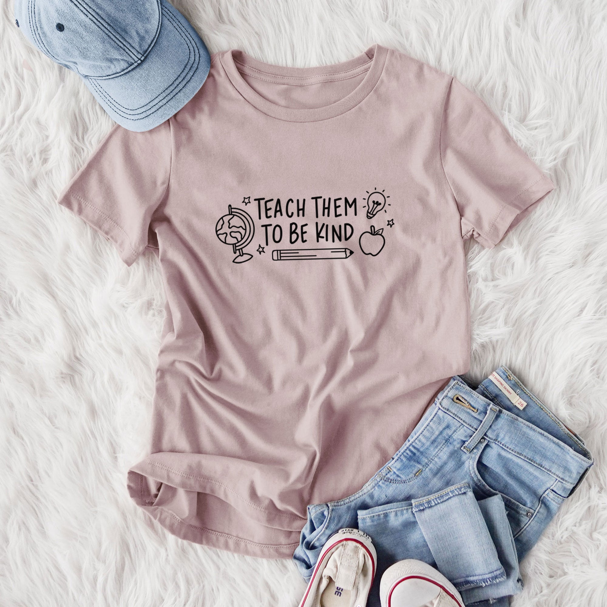 Teach Them To Be Kind - Women's Lightweight Relaxed Fit 100% Cotton Crewneck