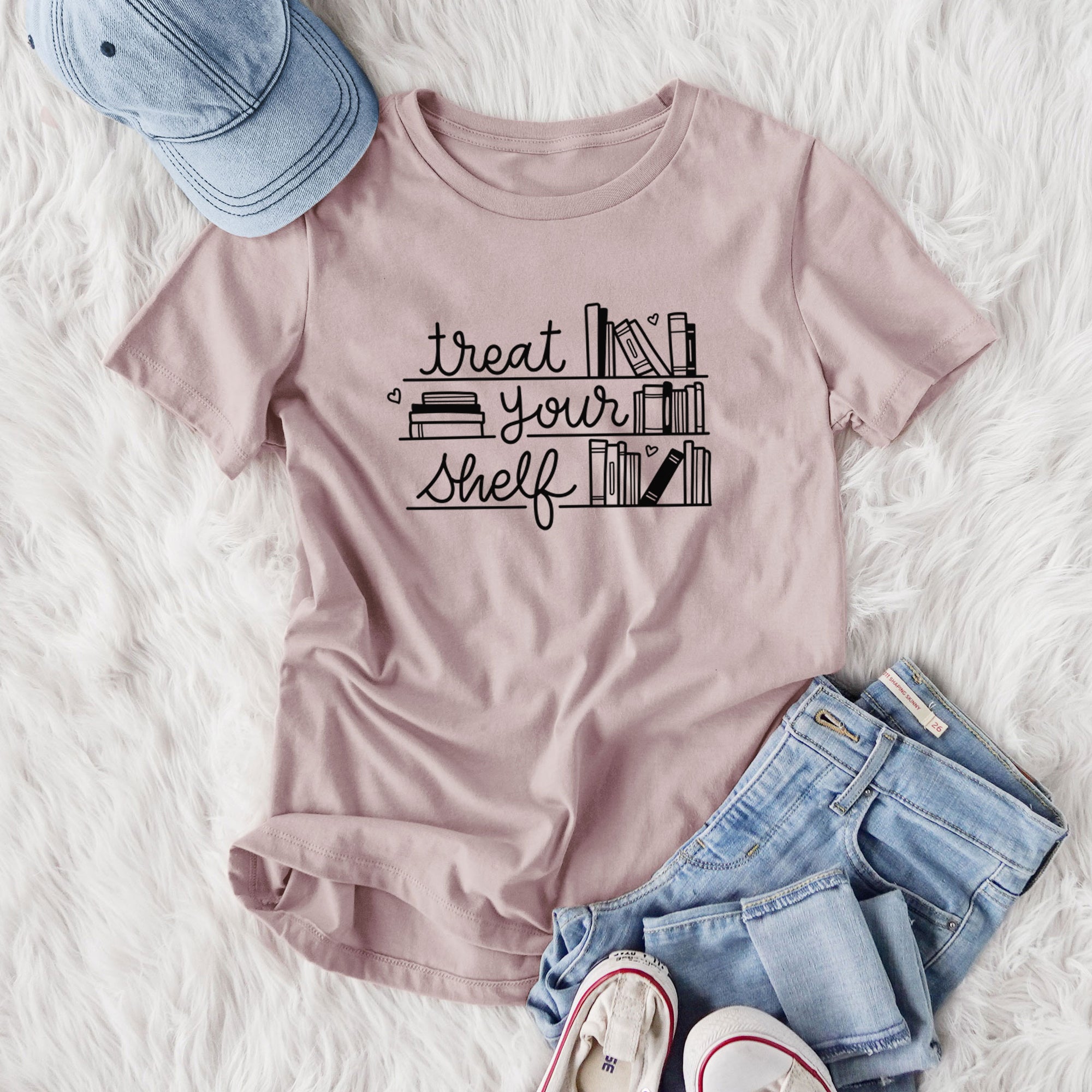 Treat Your Shelf - Book Pun - Women's Lightweight Relaxed Fit 100% Cotton Crewneck
