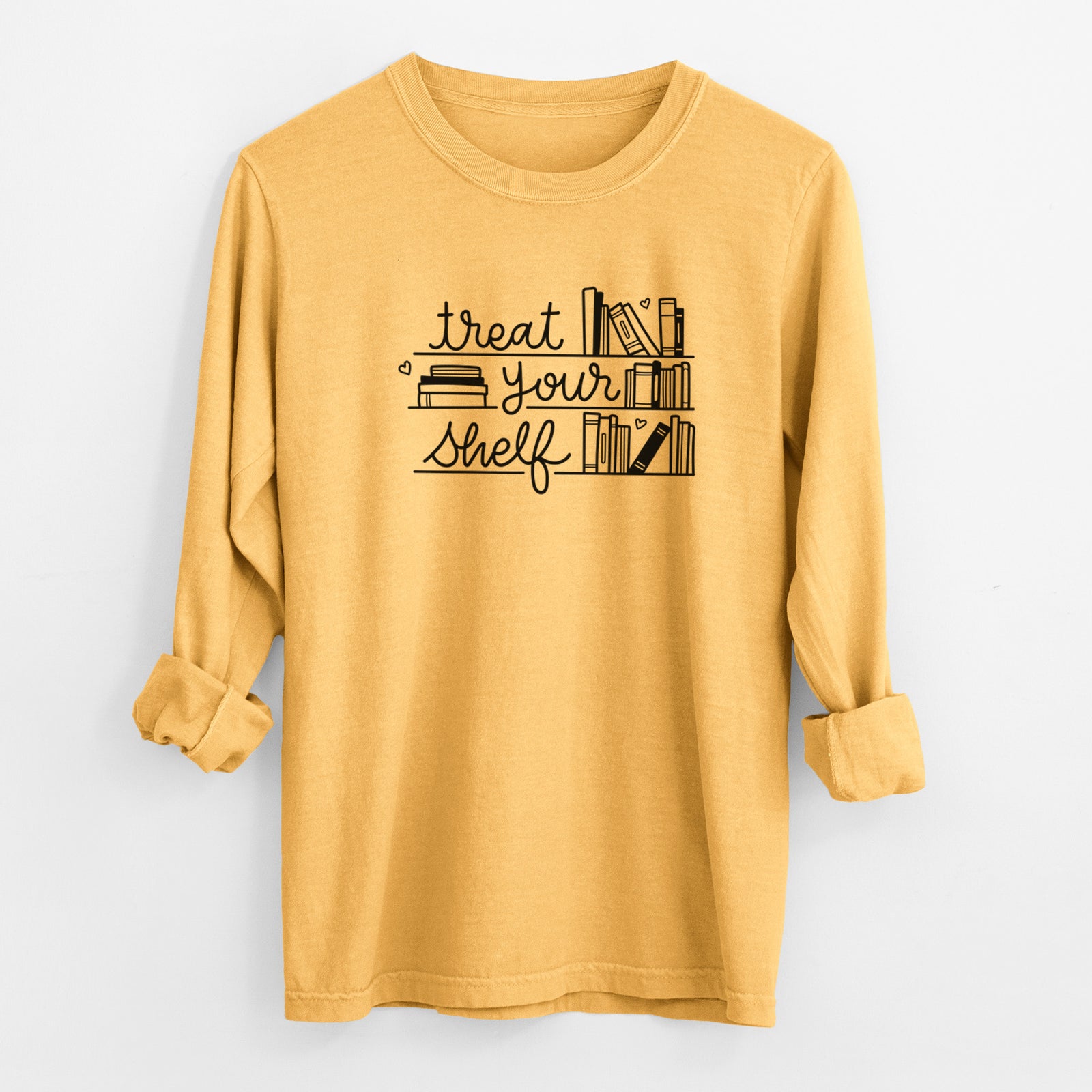 Treat Your Shelf - Book Pun - Men's Heavyweight 100% Cotton Long Sleeve