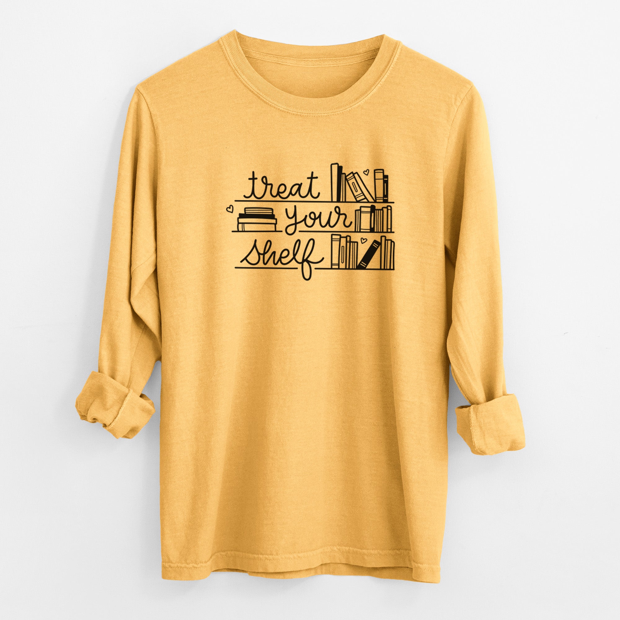 Treat Your Shelf - Book Pun - Men's Heavyweight 100% Cotton Long Sleeve