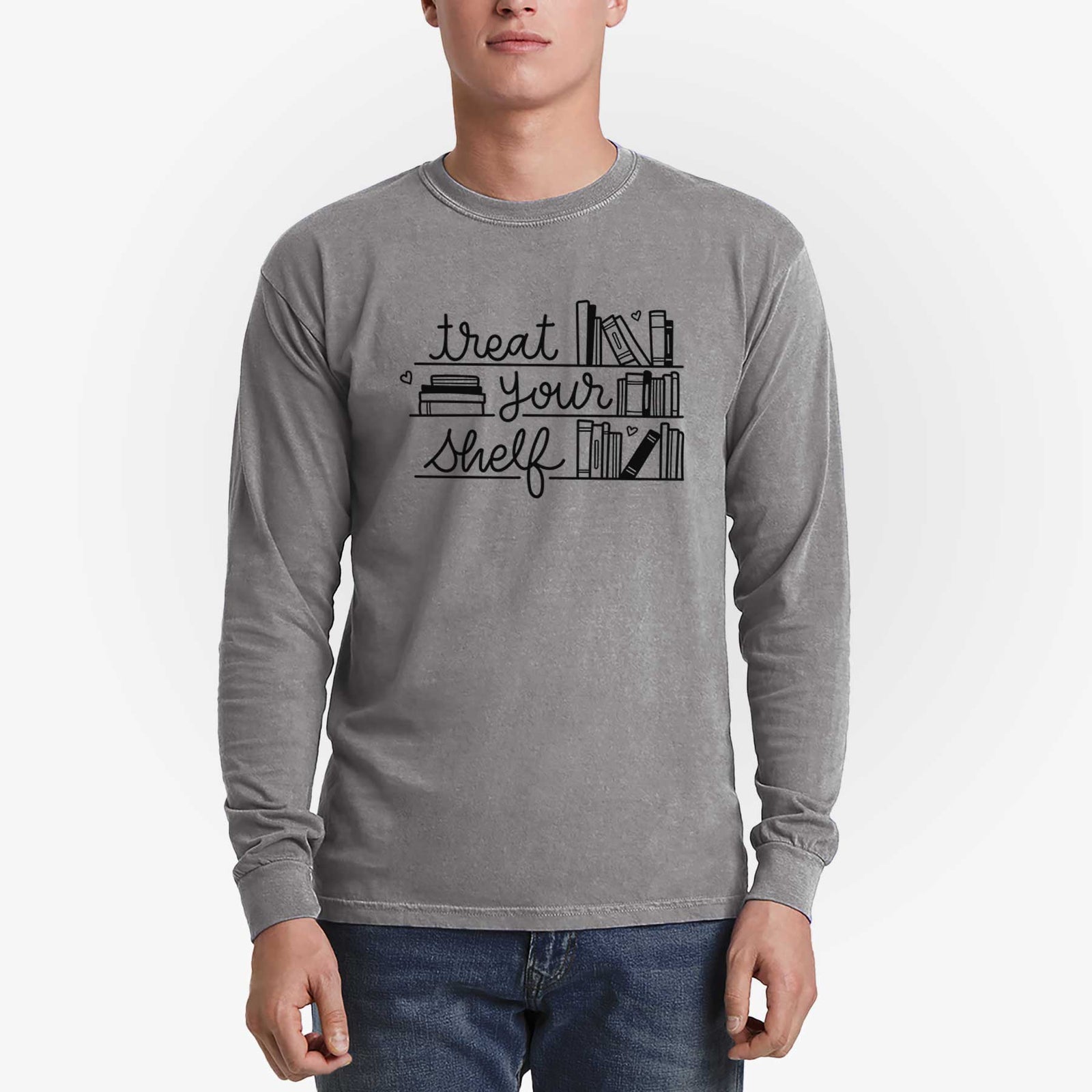 Treat Your Shelf - Book Pun - Men's Heavyweight 100% Cotton Long Sleeve
