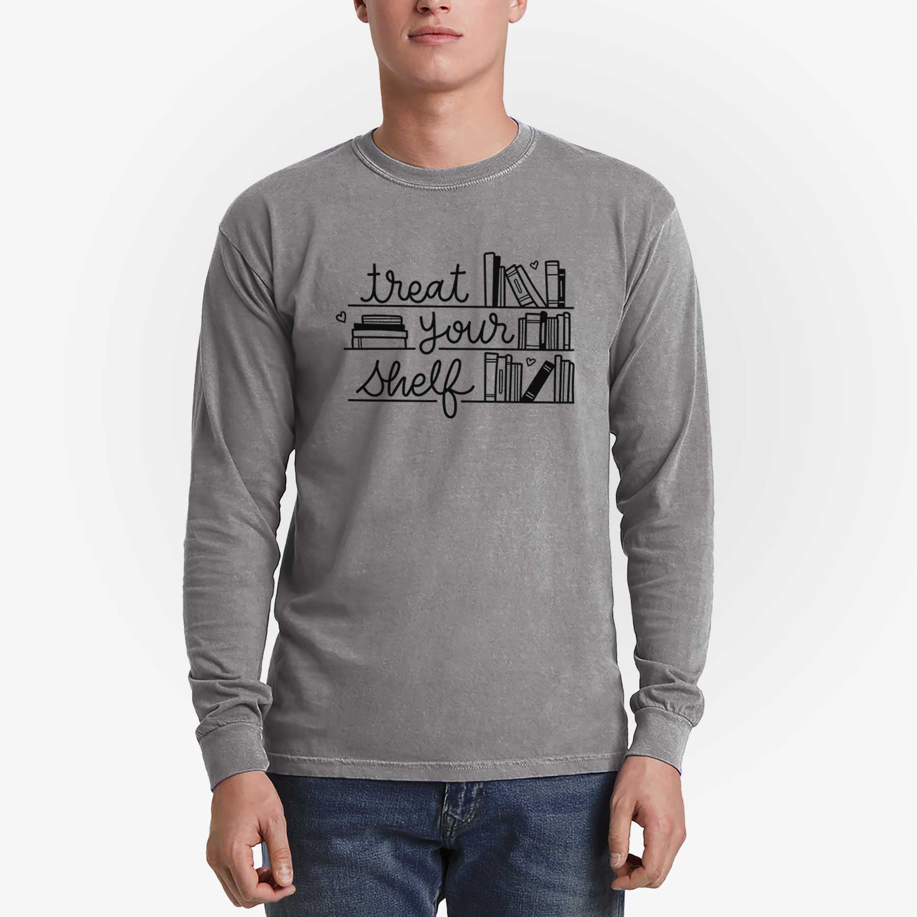 Treat Your Shelf - Book Pun - Men's Heavyweight 100% Cotton Long Sleeve