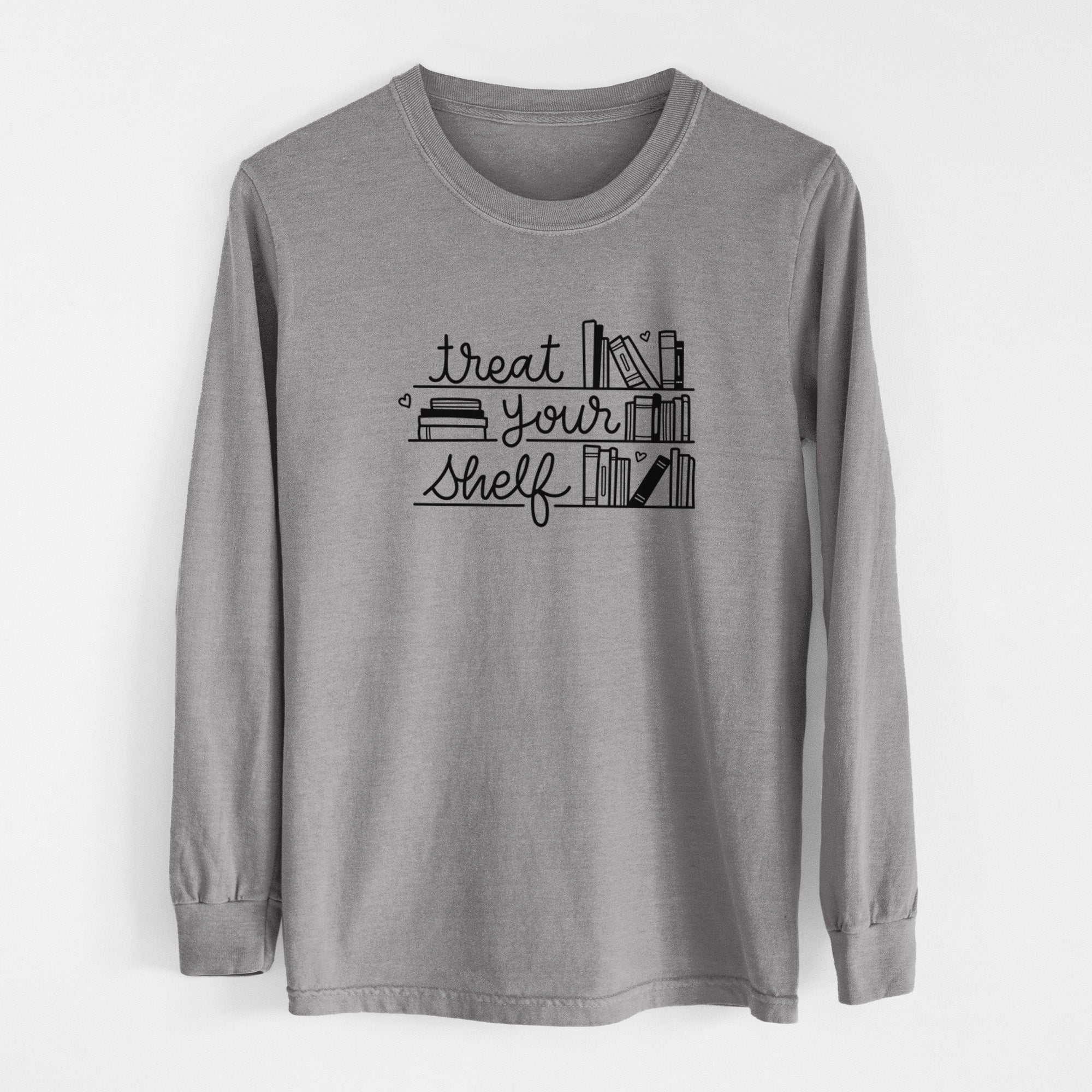 Treat Your Shelf - Book Pun - Men's Heavyweight 100% Cotton Long Sleeve