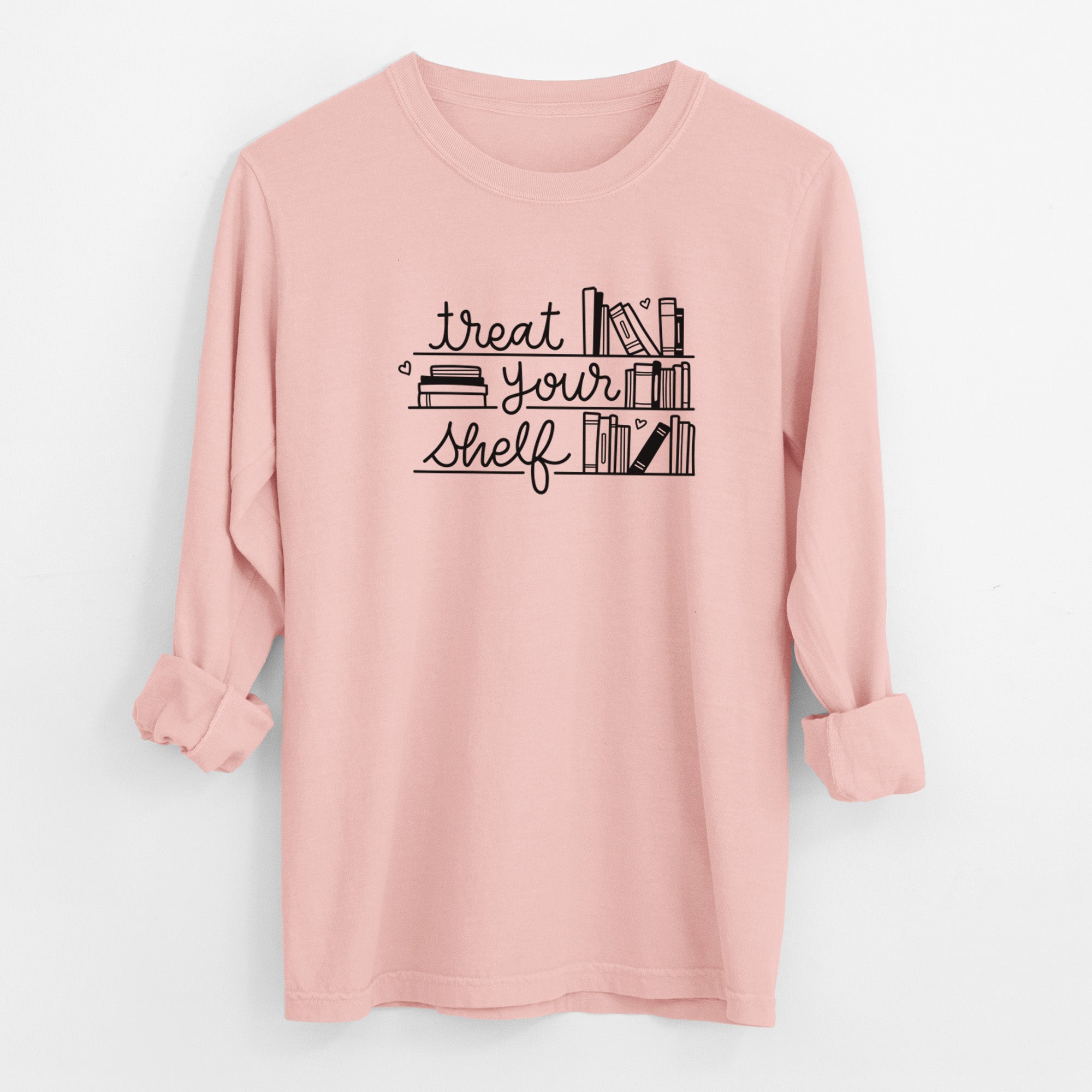 Treat Your Shelf - Book Pun - Men's Heavyweight 100% Cotton Long Sleeve