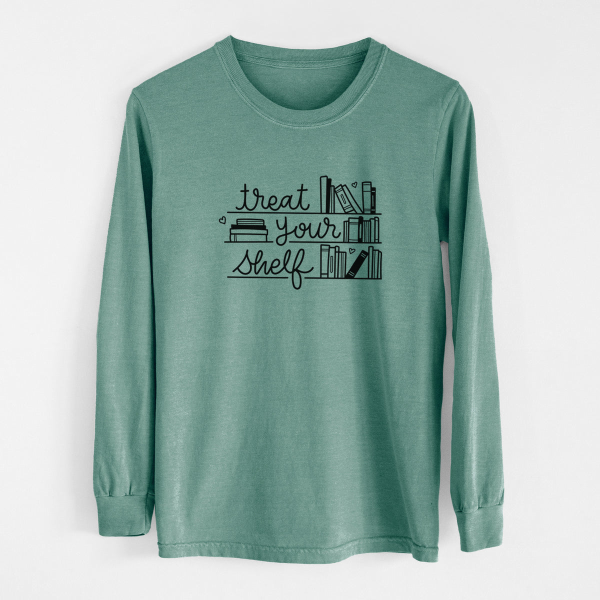 Treat Your Shelf - Book Pun - Men's Heavyweight 100% Cotton Long Sleeve