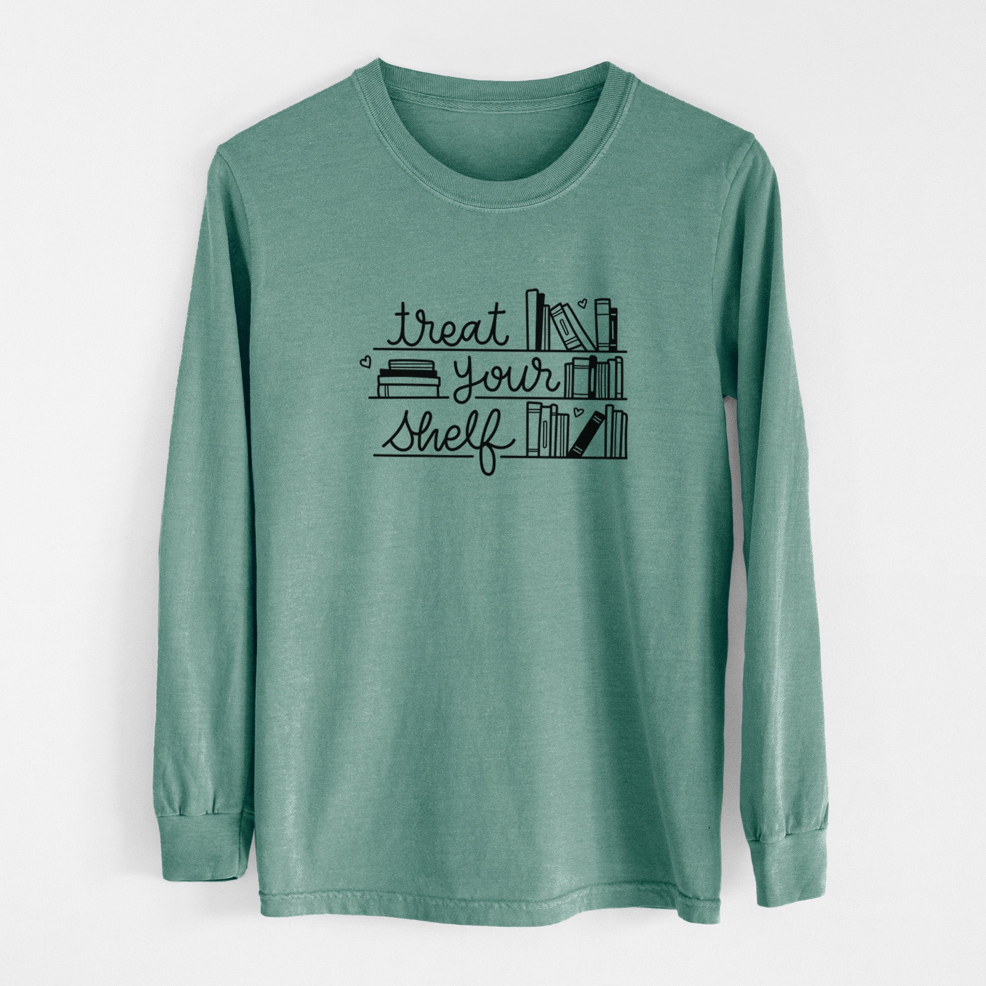 Treat Your Shelf - Book Pun - Men's Heavyweight 100% Cotton Long Sleeve
