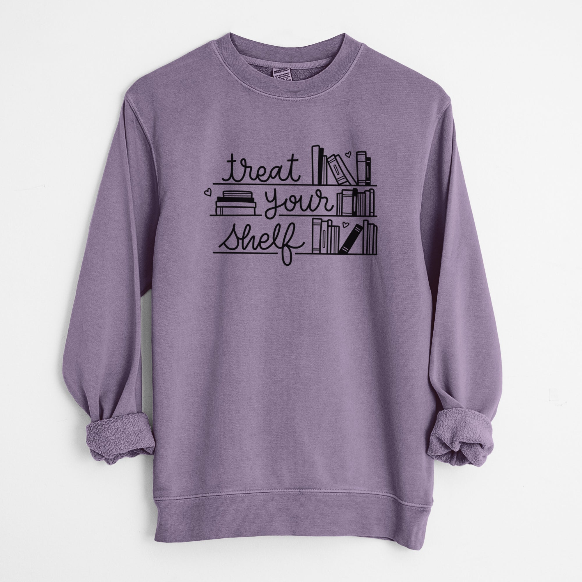 Treat Your Shelf - Book Pun - Unisex Pigment Dyed Crew Sweatshirt