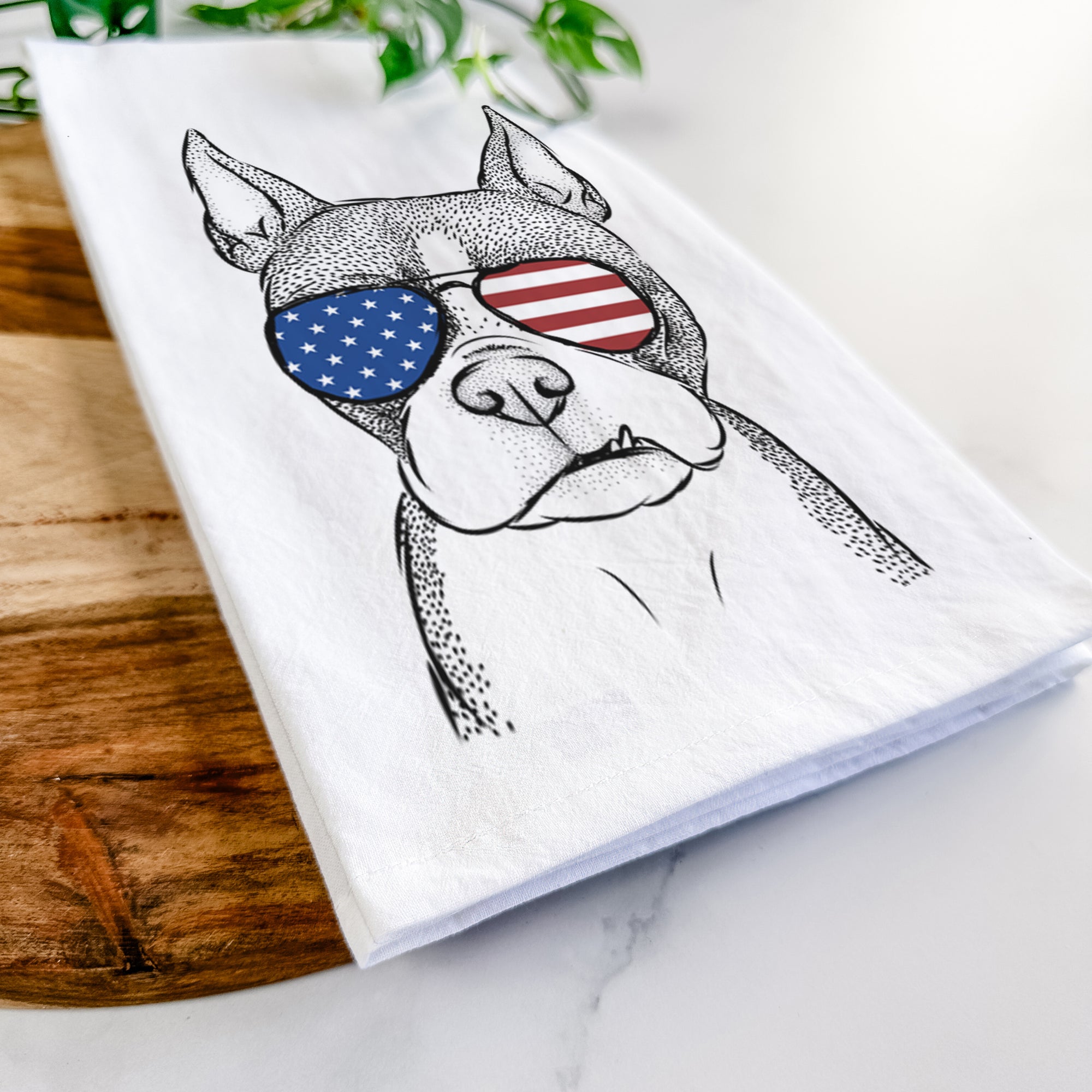 Bean the Boston Terrier Tea Towel