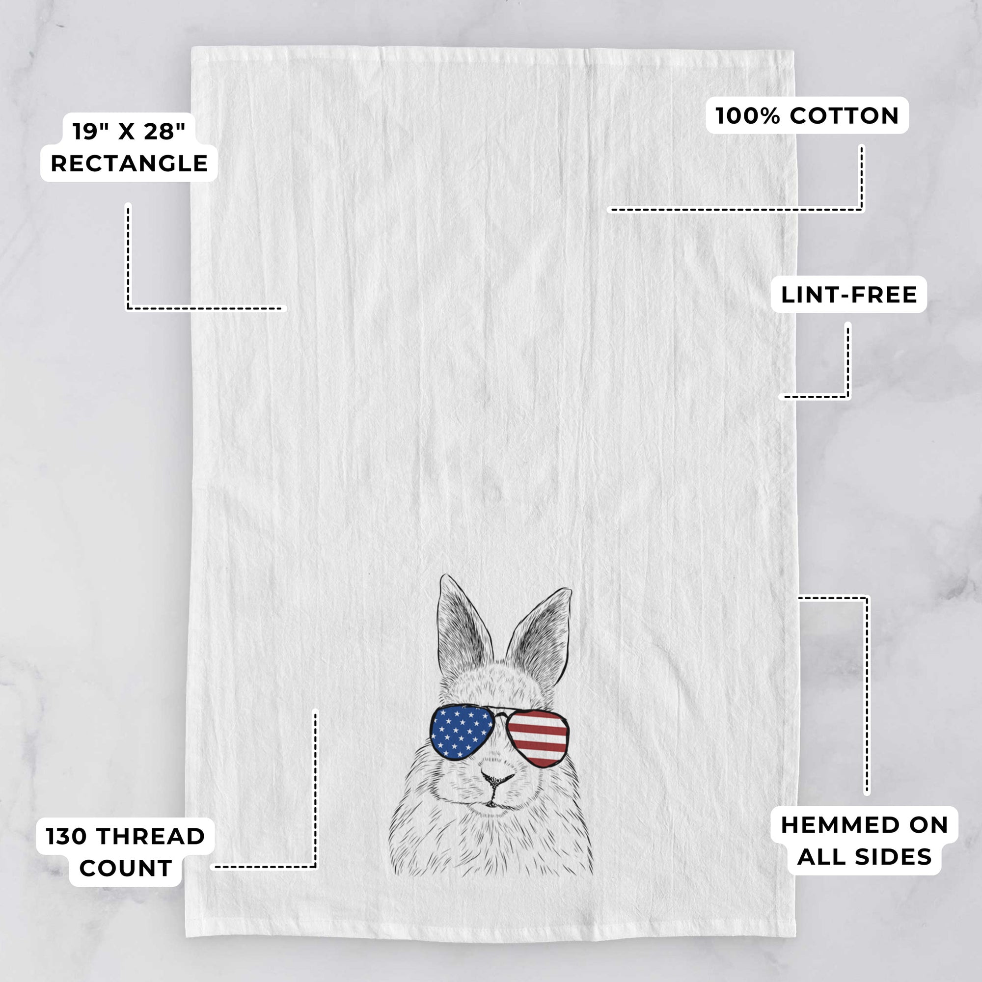 Flower the Rex Rabbit Tea Towel