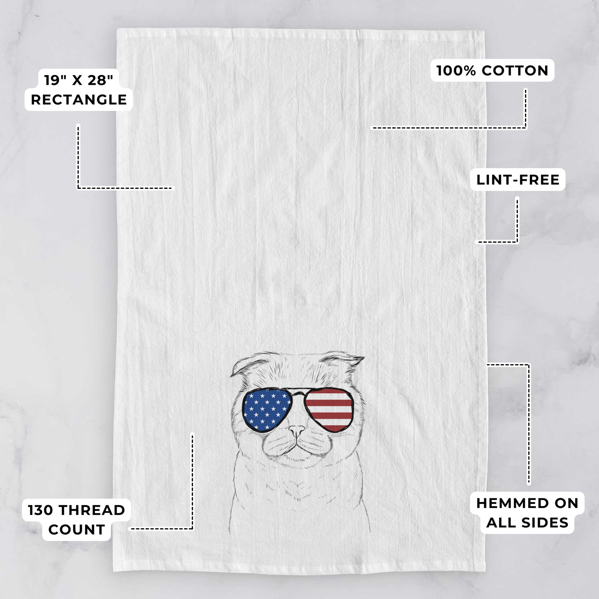 Neko the Scottish Fold Cat Tea Towel