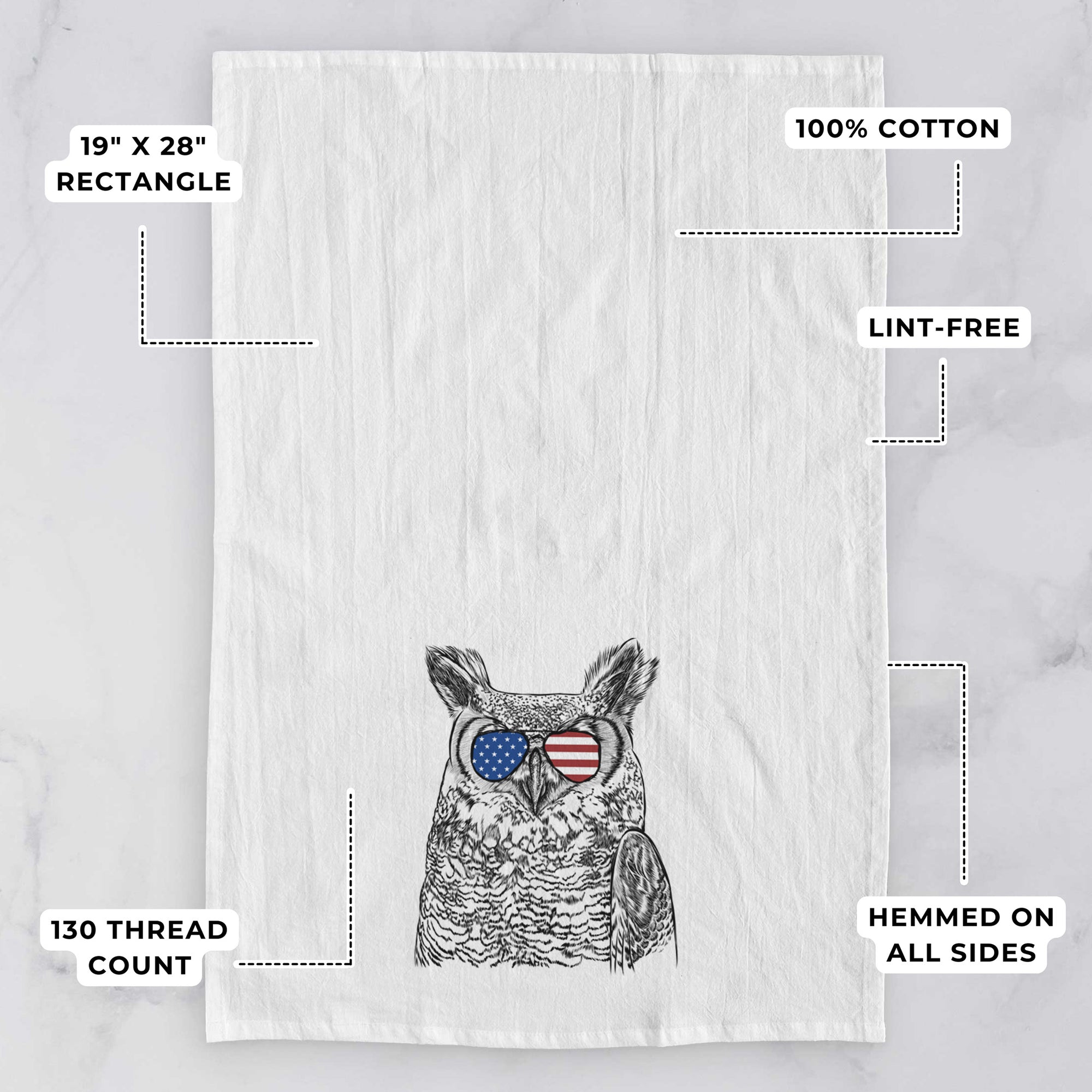 Ozwald the Grey Horned Owl Tea Towel