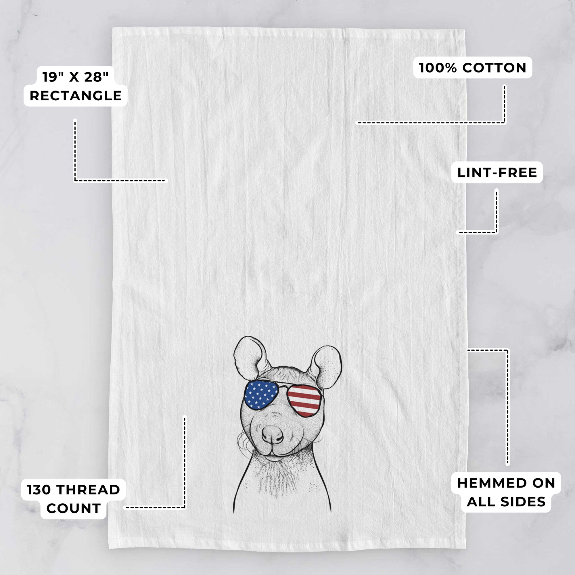 Ruthie the Hairless Rat Tea Towel