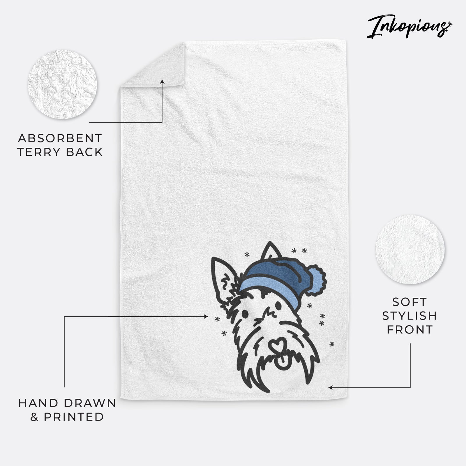 Frosty Scottish Terrier - Thistle - Decorative Hand Towel