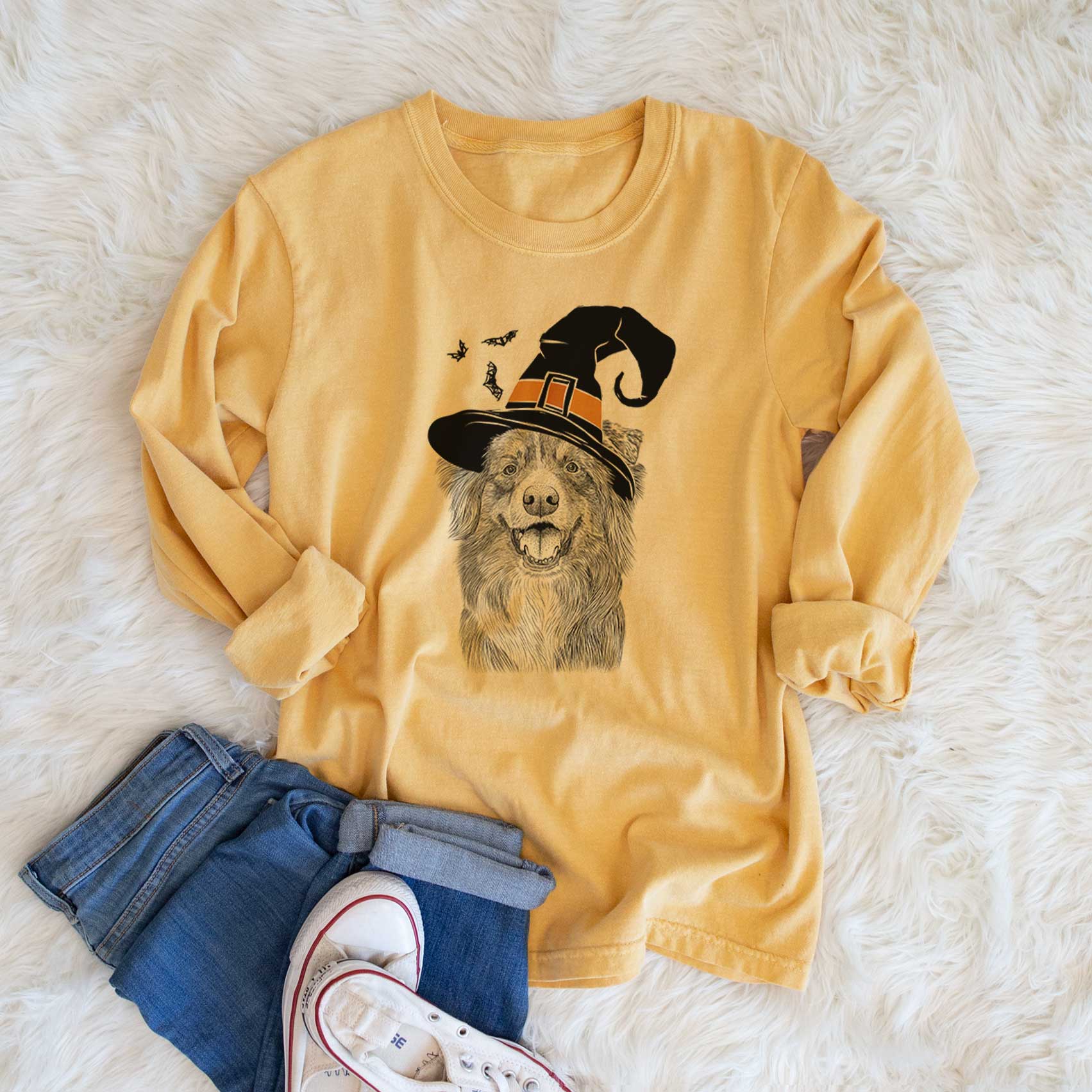 Witch Aussie Parker the Australian Shepherd - Men's Heavyweight 100% Cotton Long Sleeve