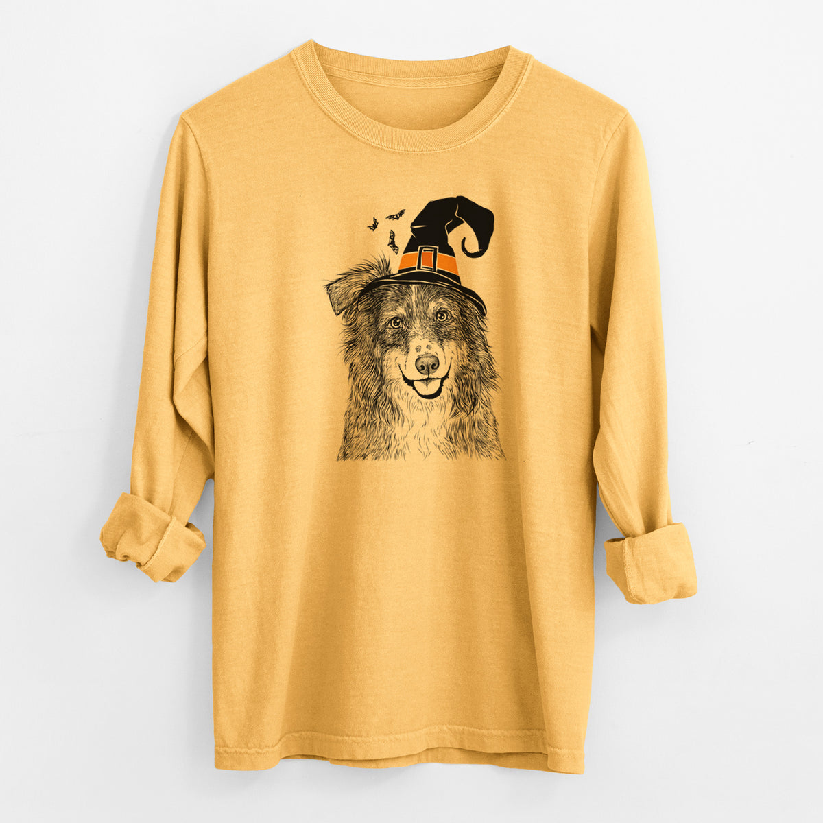 Witch Aushe the Australian Shepherd - Men's Heavyweight 100% Cotton Long Sleeve