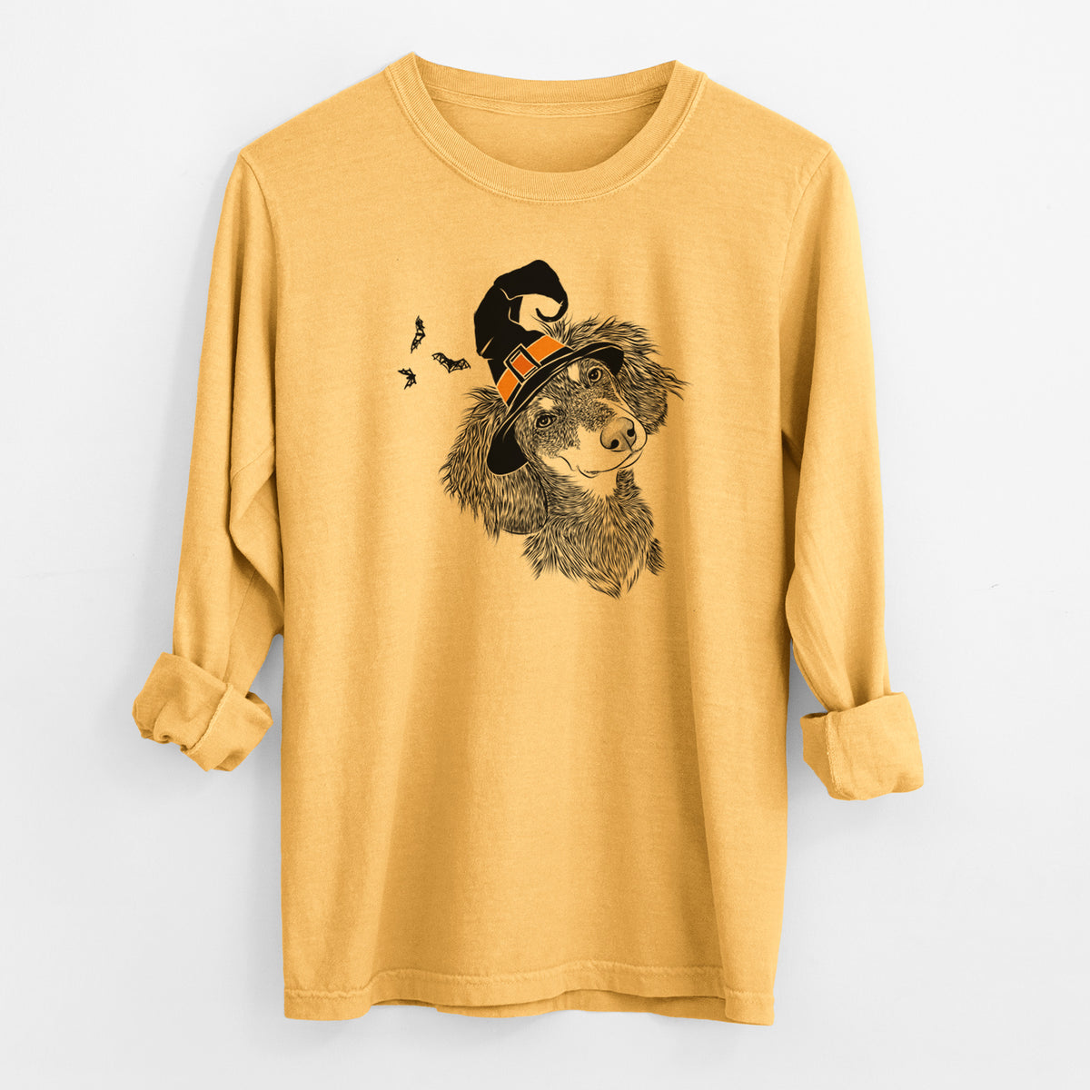 Witch Bailey the Long Haired Dachshund - Men's Heavyweight 100% Cotton Long Sleeve