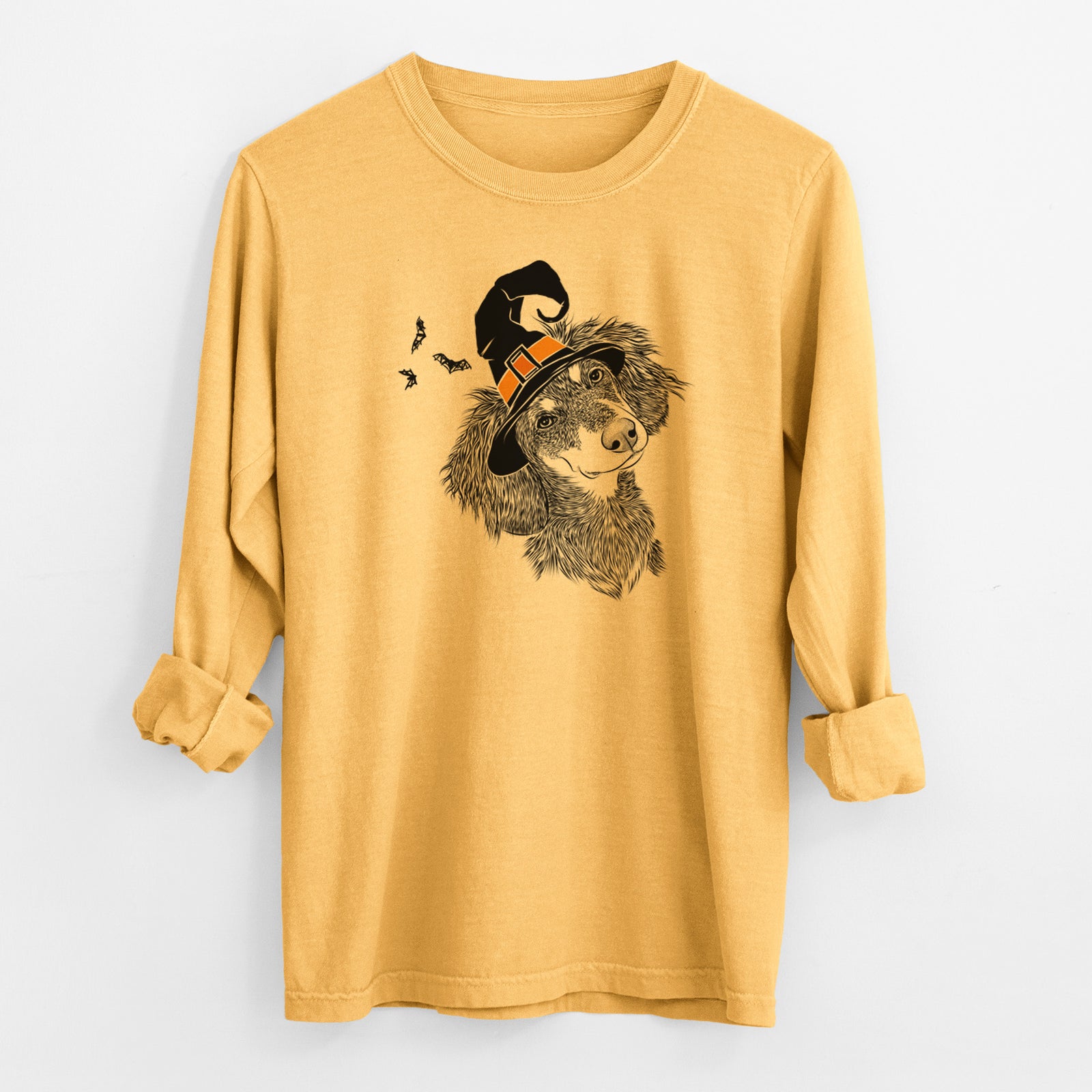 Witch Bailey the Long Haired Dachshund - Men's Heavyweight 100% Cotton Long Sleeve