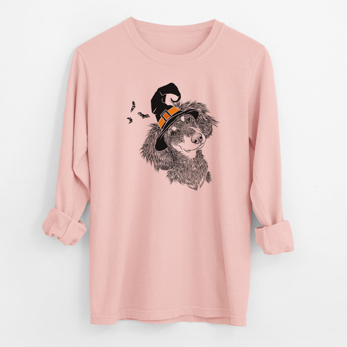 Witch Bailey the Long Haired Dachshund - Men's Heavyweight 100% Cotton Long Sleeve