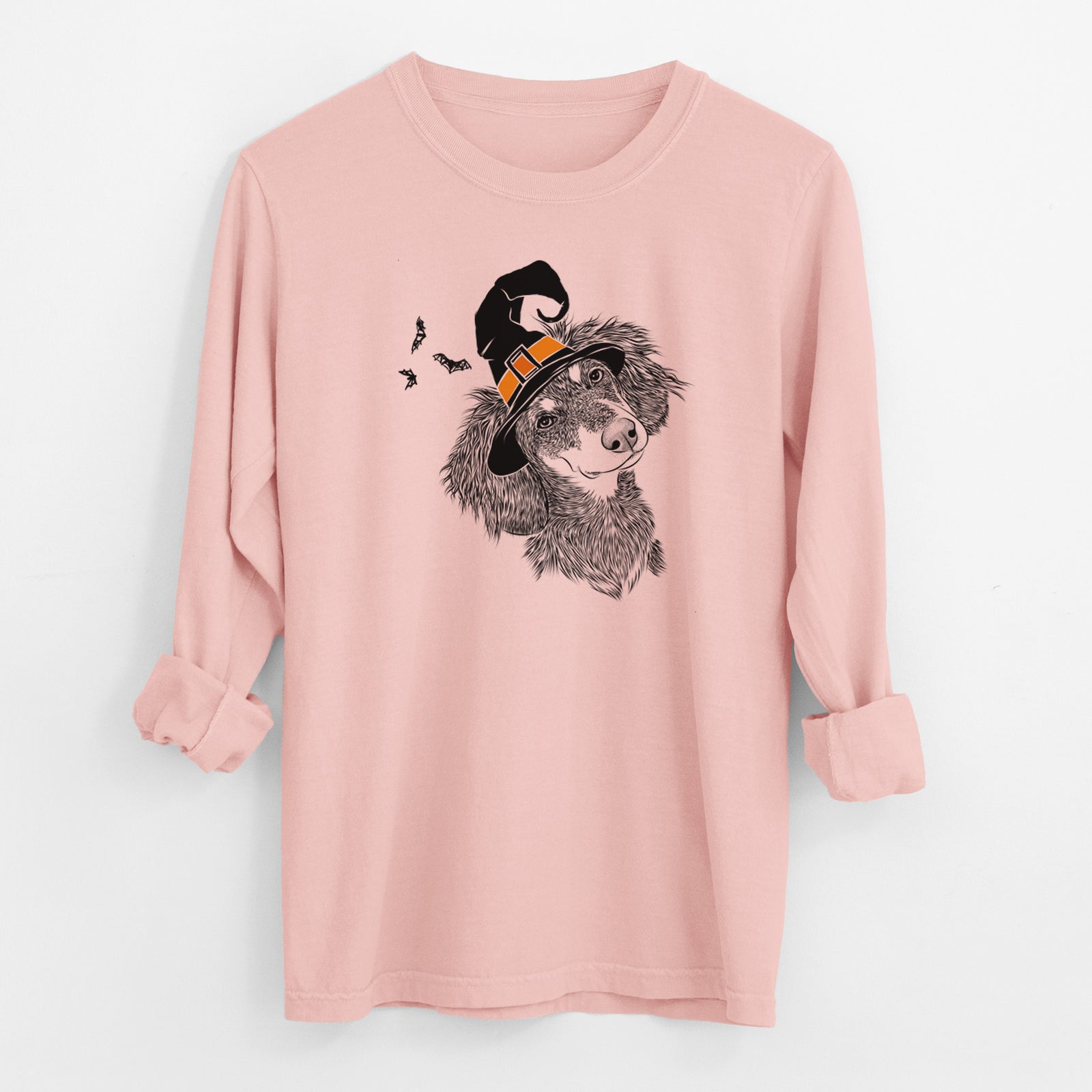 Witch Bailey the Long Haired Dachshund - Men's Heavyweight 100% Cotton Long Sleeve