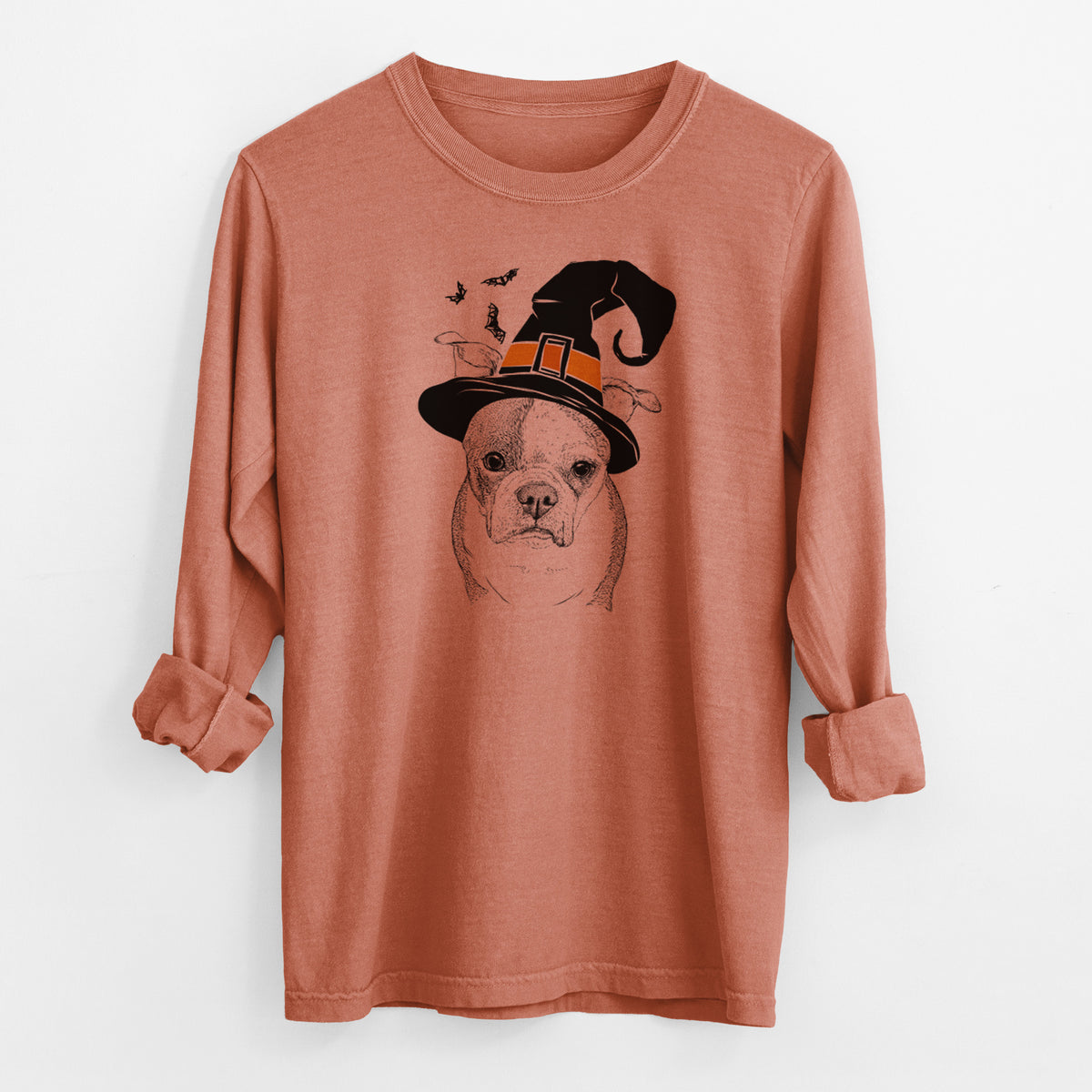 Witch Bandit the Boston Terrier - Men&#39;s Heavyweight 100% Cotton Long Sleeve