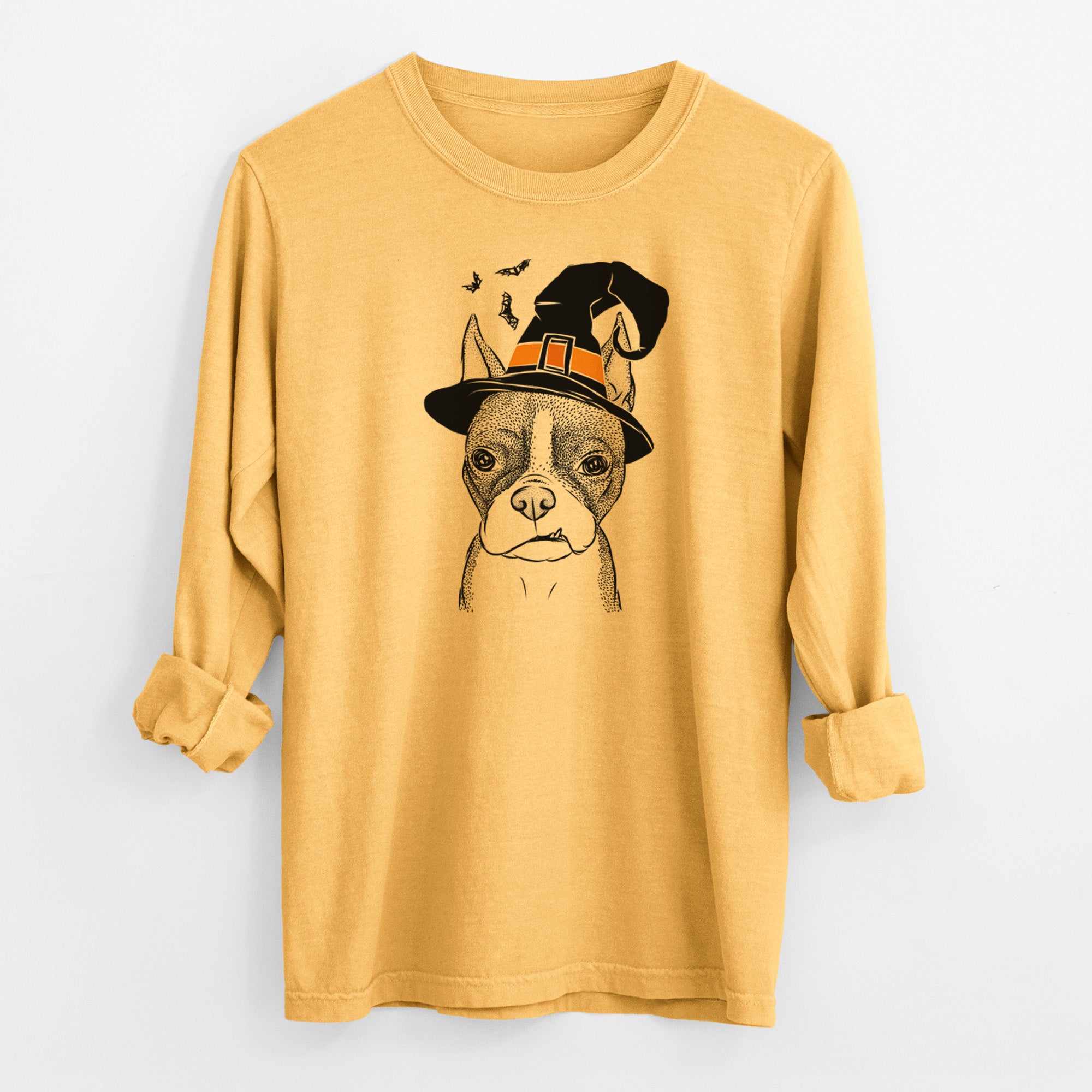 Witch Bean the Boston Terrier - Men's Heavyweight 100% Cotton Long Sleeve