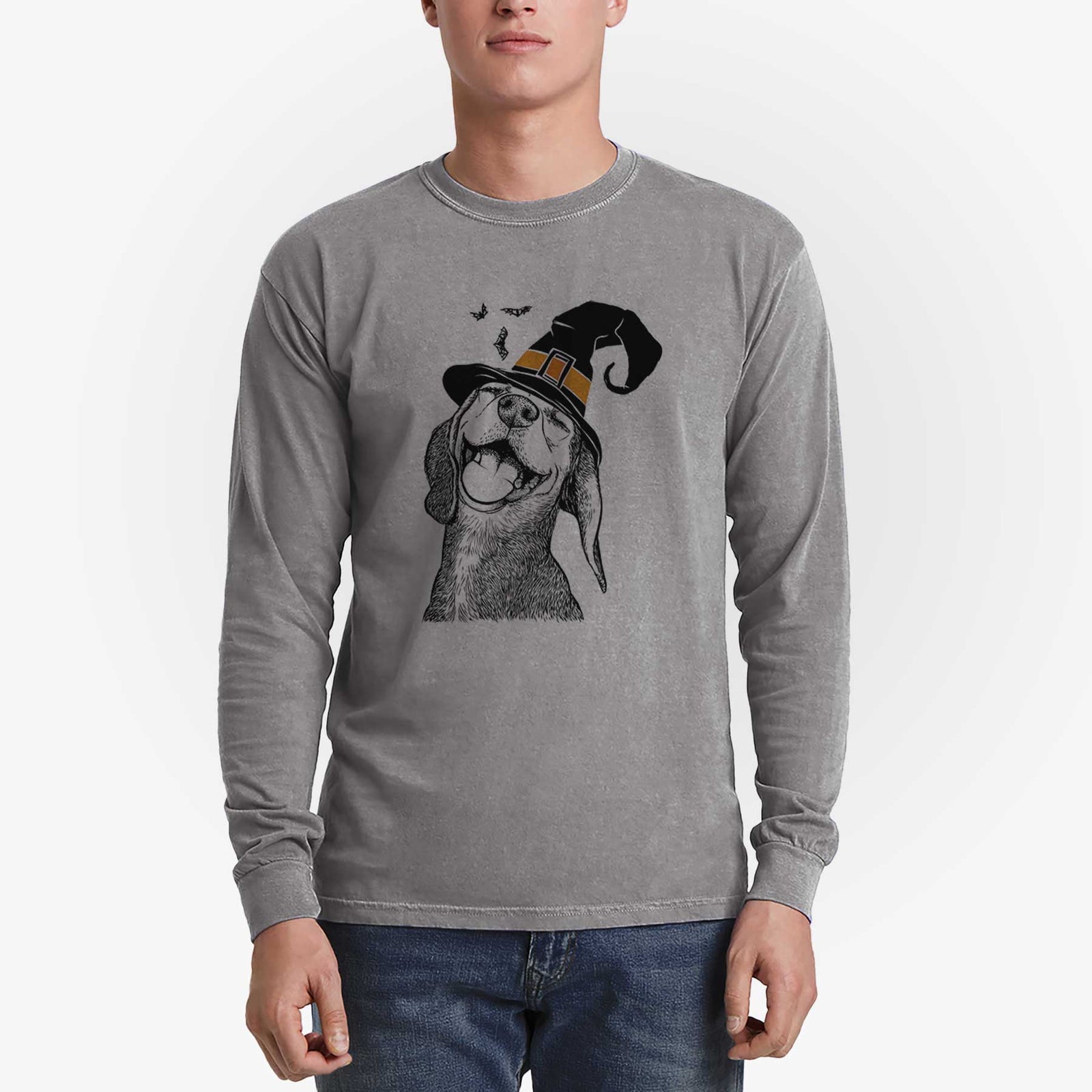 Witch Belle the Hound Mix - Men's Heavyweight 100% Cotton Long Sleeve
