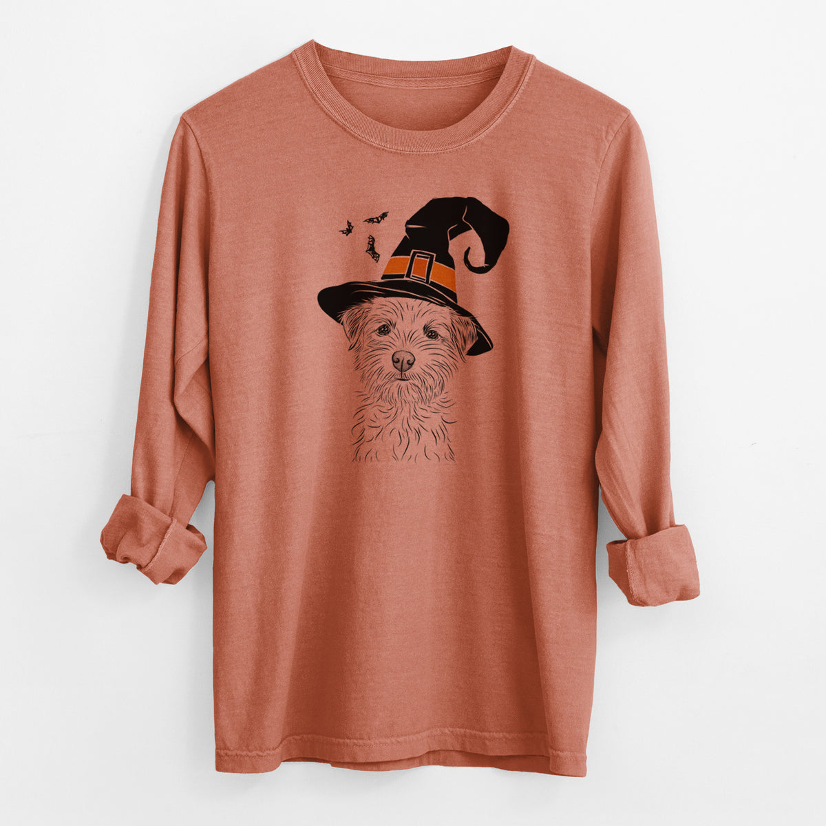 Witch Benjamin the Border Terrier - Men&#39;s Heavyweight 100% Cotton Long Sleeve