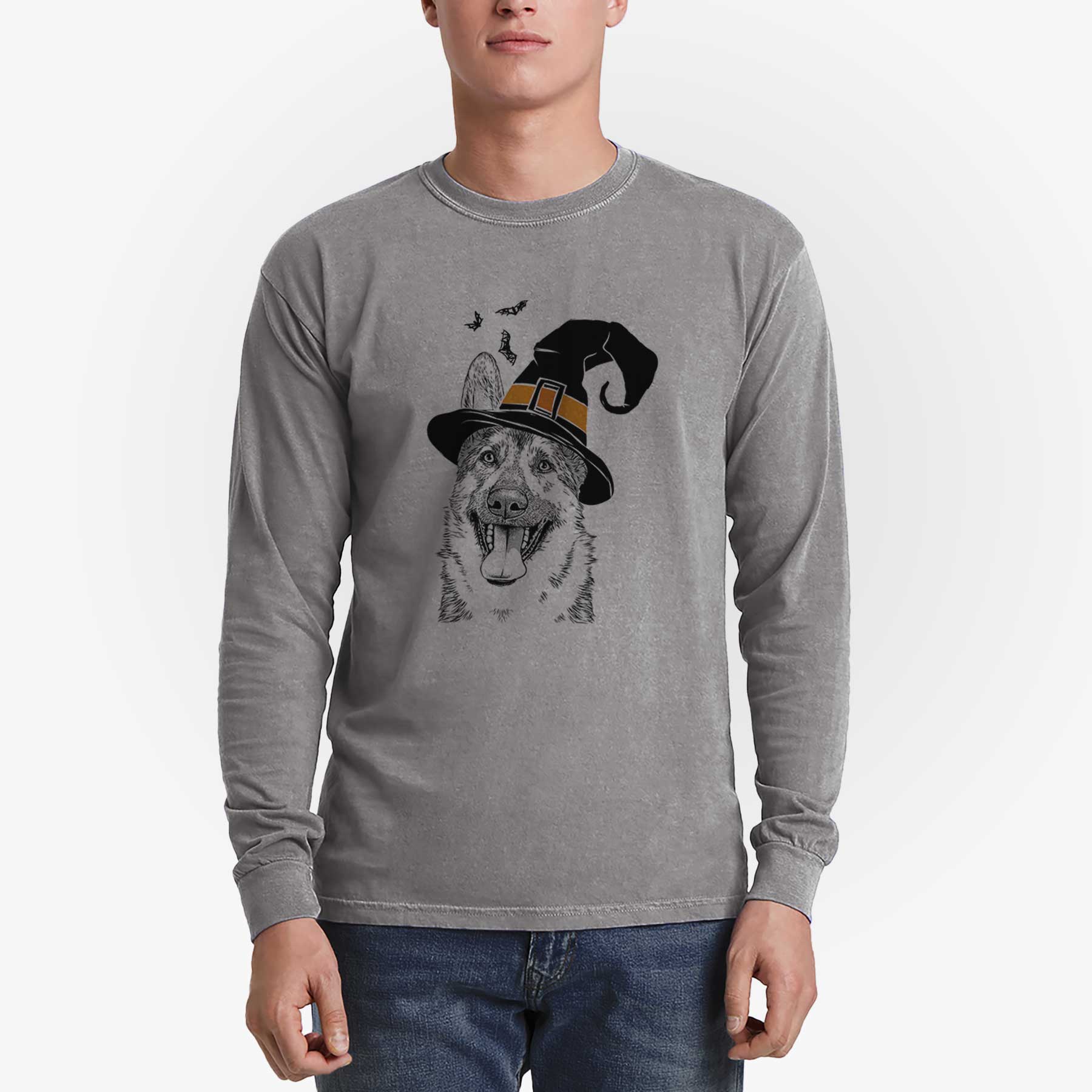 Witch Benson the German Shepherd - Men's Heavyweight 100% Cotton Long Sleeve