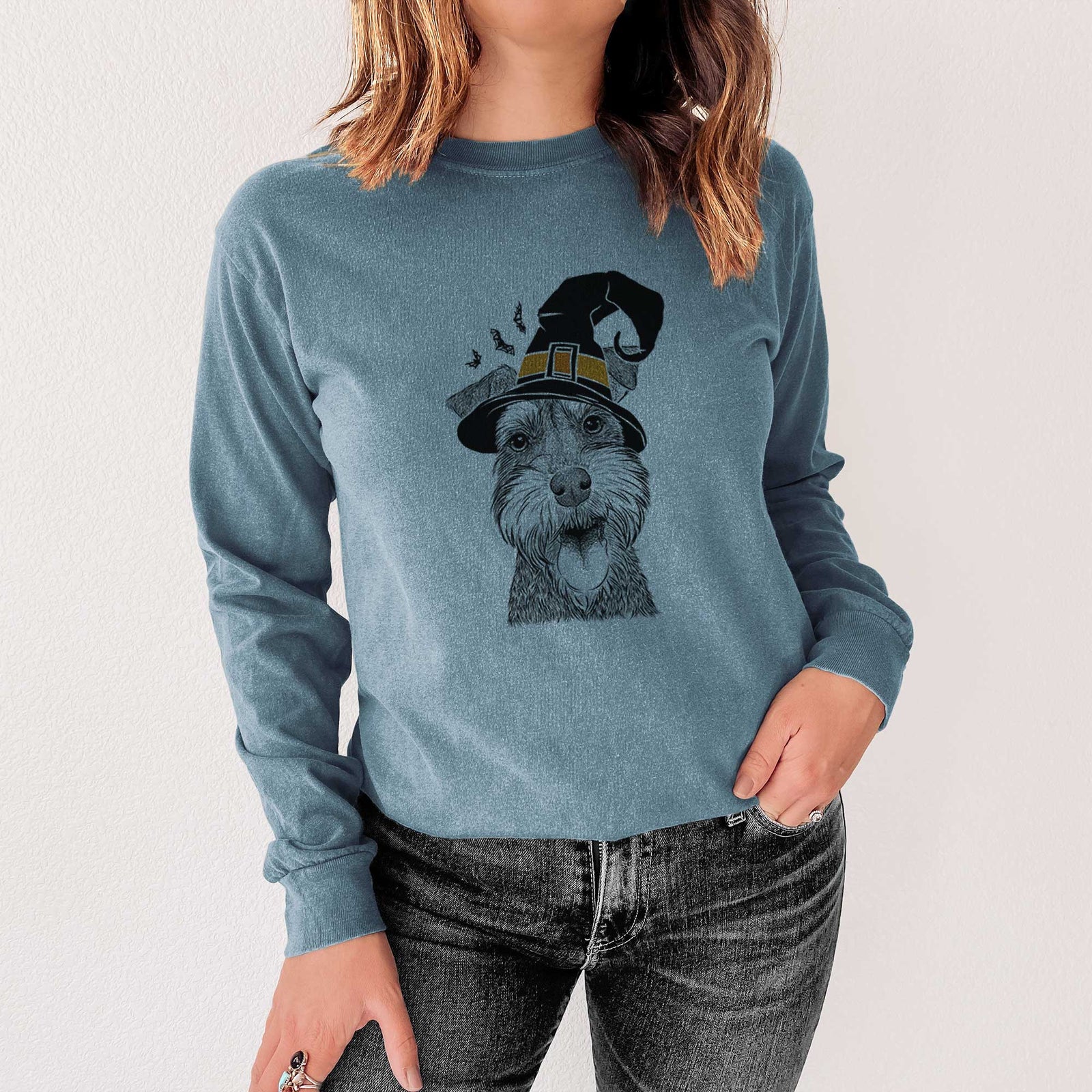 Witch Bernadette the Mini Schnauzer - Men's Heavyweight 100% Cotton Long Sleeve